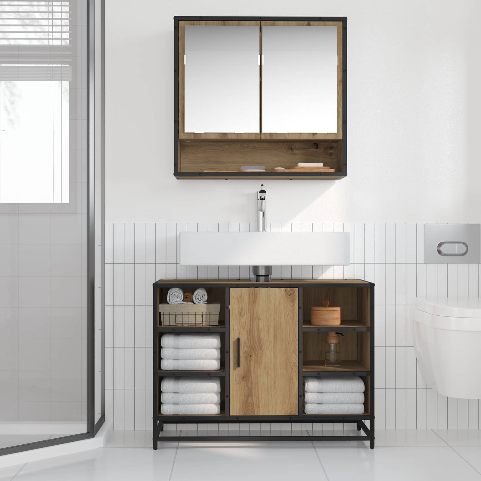 Badezimmerschrank Artisan-Eiche 80 x 33 x 60 cm Holzwerkstoff