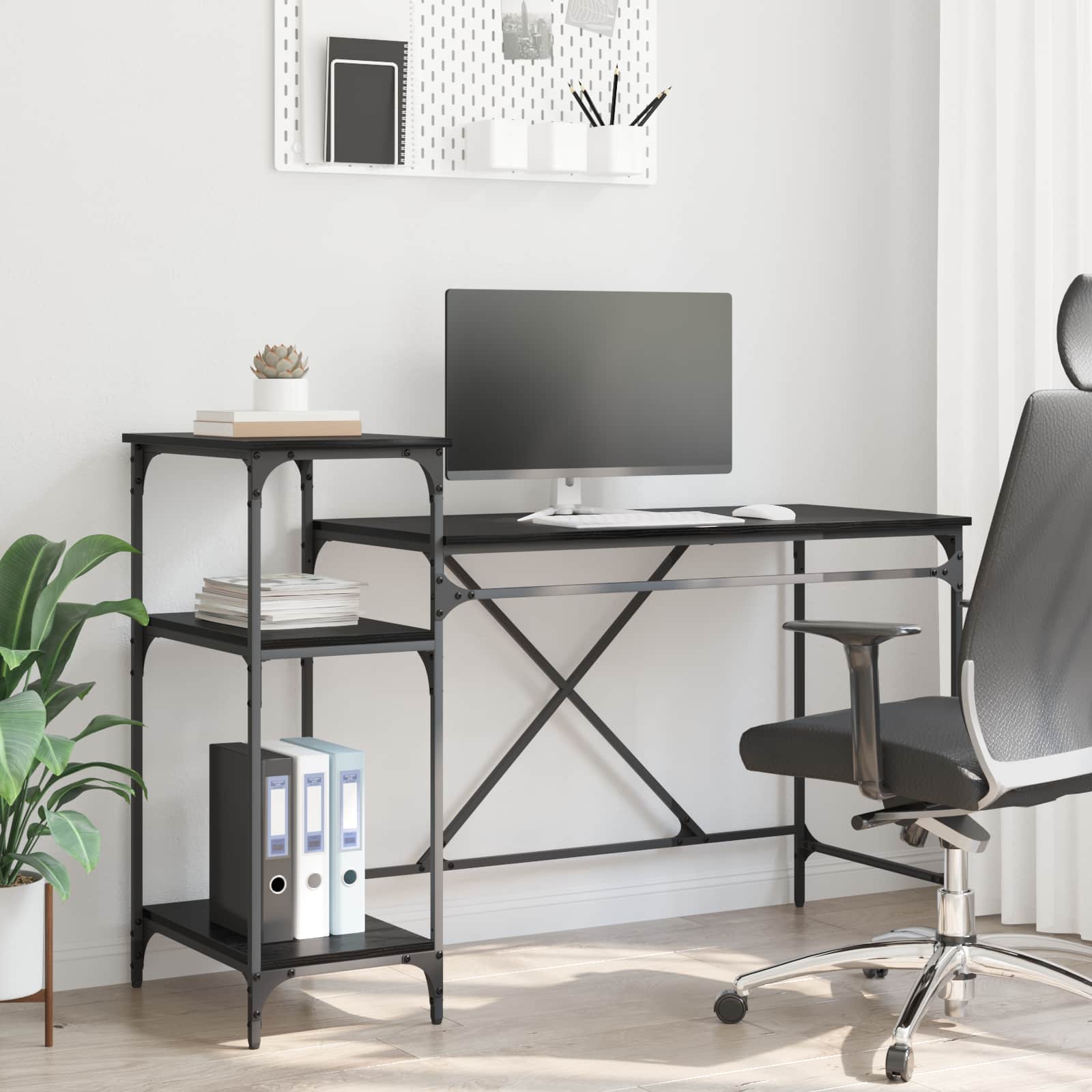 Schreibtisch Schwarz Eichen-Optik 135 x 50 x 90 cm