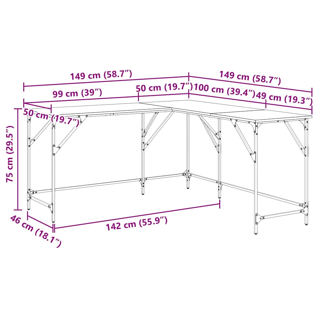 Schreibtisch Artisan-Eiche 149 x 149 x 75 cm Holzwerkstoff