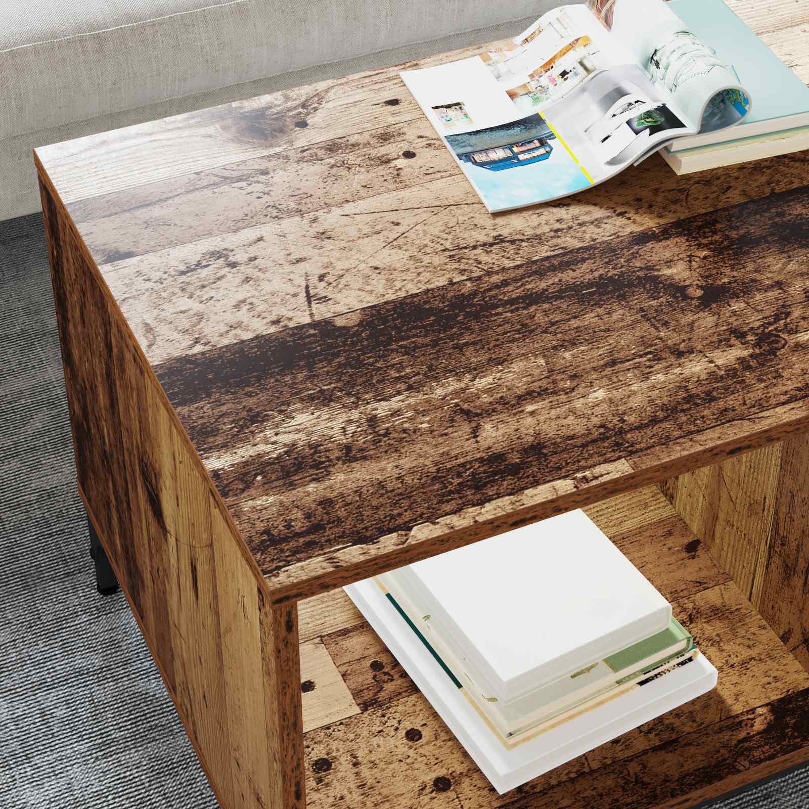 Couchtisch mit Schubladen Altholz 90 x 49 x 46 cm Holzwerkstoff