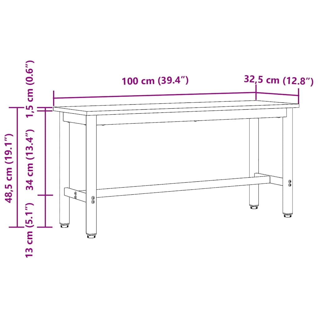 Esstischbank 2 pcs Geräucherte Eiche 100 x 32,5 x 48,5 cm