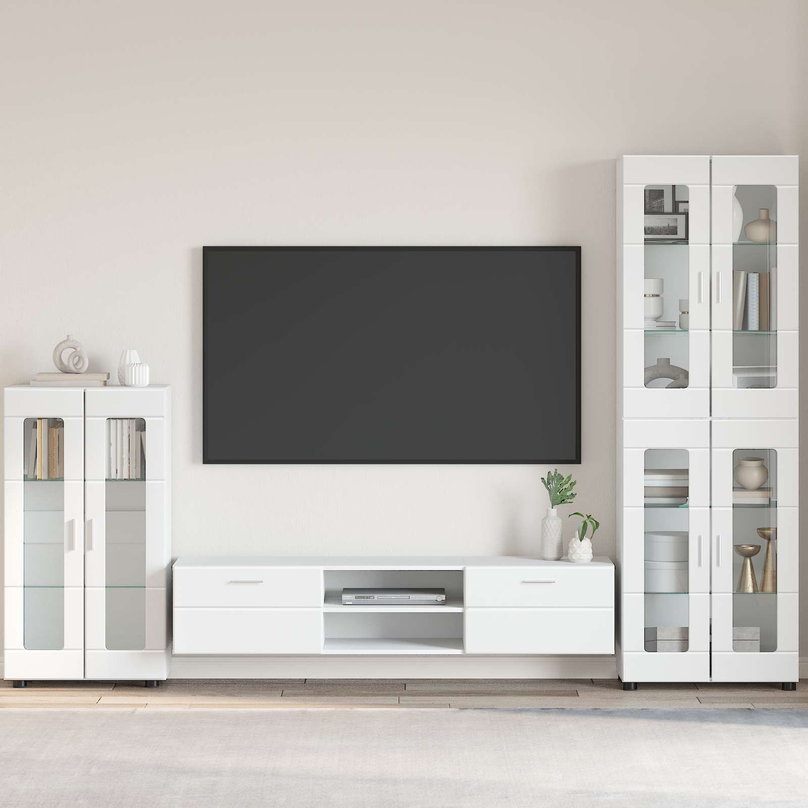 Sideboard mit Regal FLORIN Hochglanz Weiß 55,5 x 29 x 100 cm
