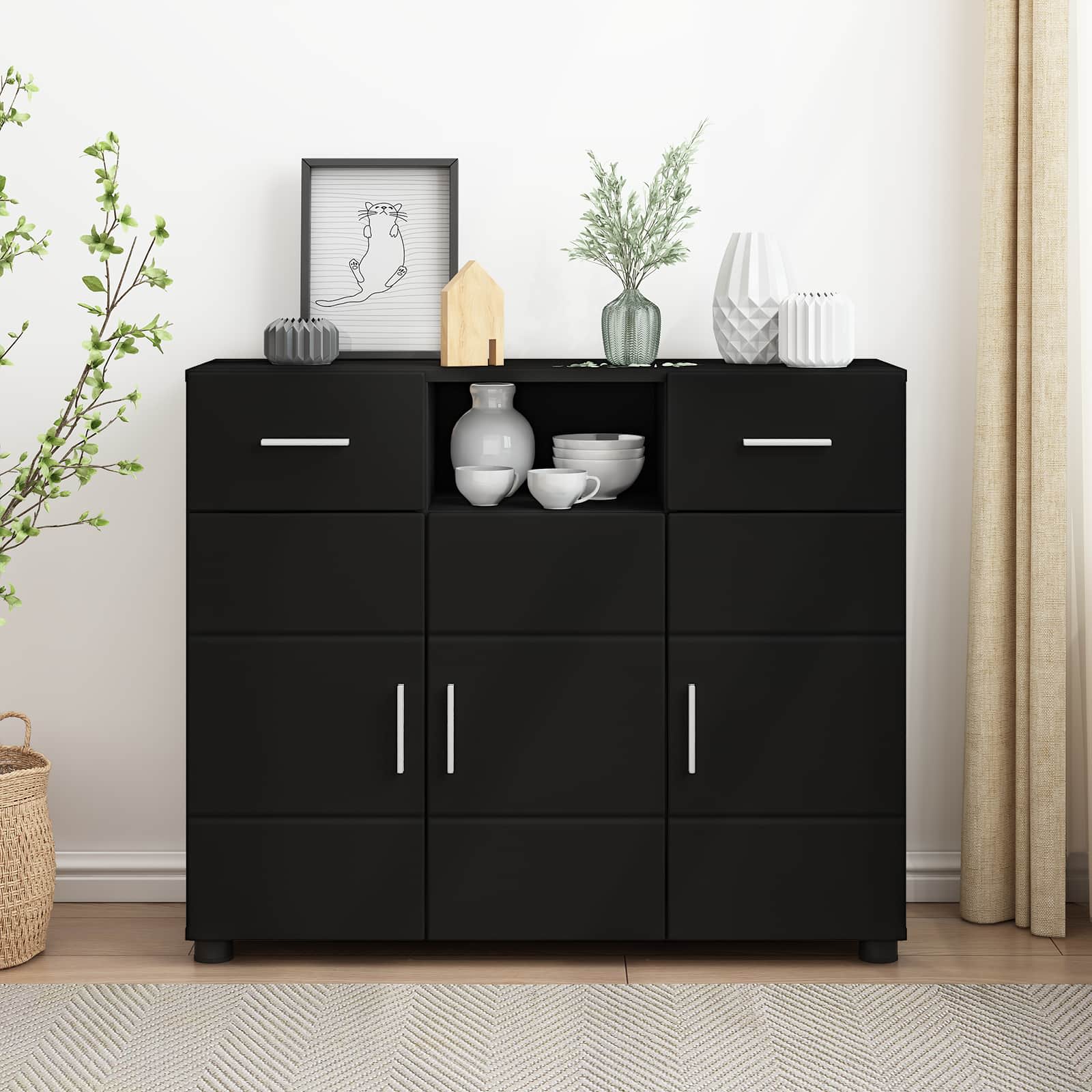 Holzschrank Schwarz 88,5 x 30,5 x 73 cm Holzwerkstoff