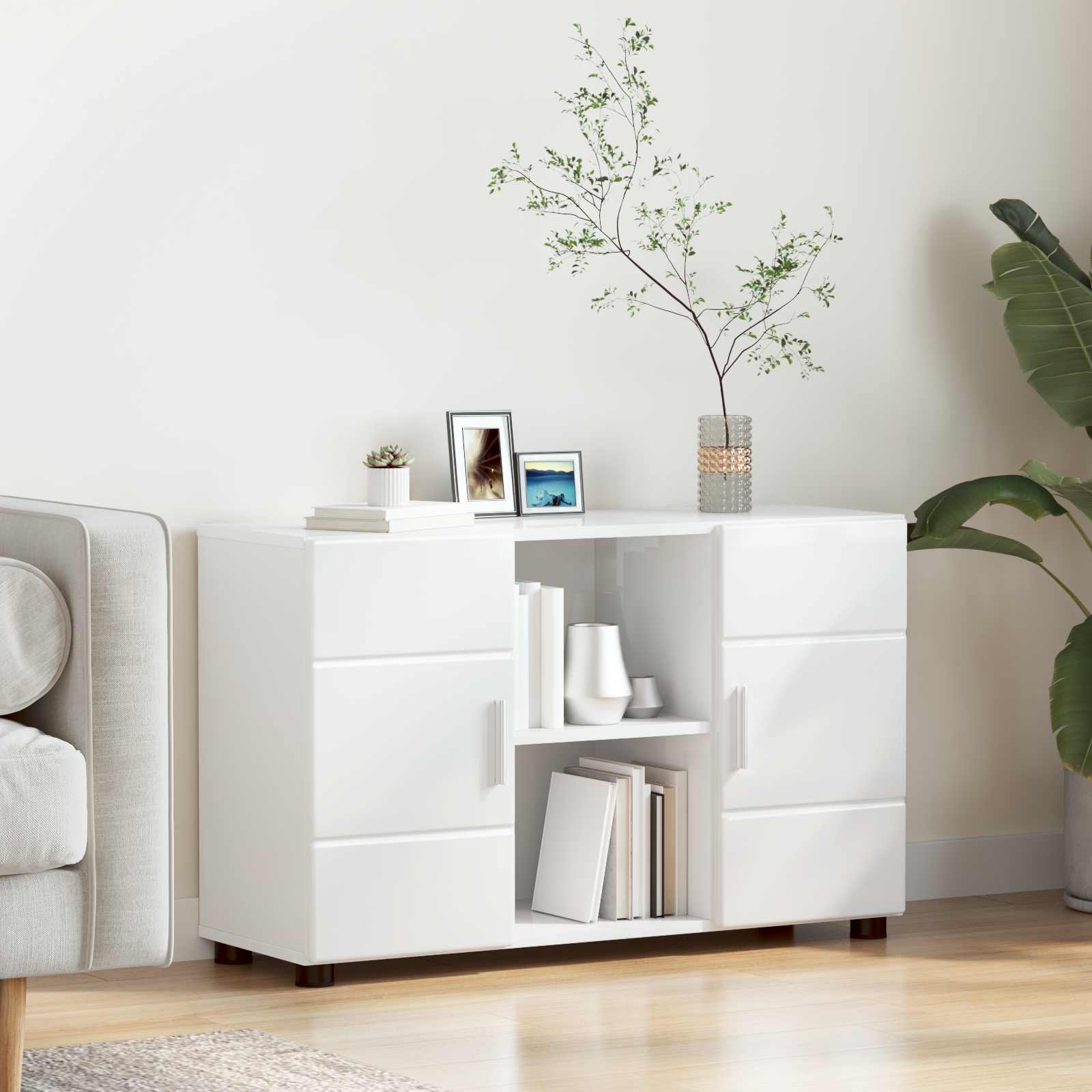 Sideboard mit Regal FLORIN Hochglanz Weiß 88,5 x 30,5 x 55,5 cm