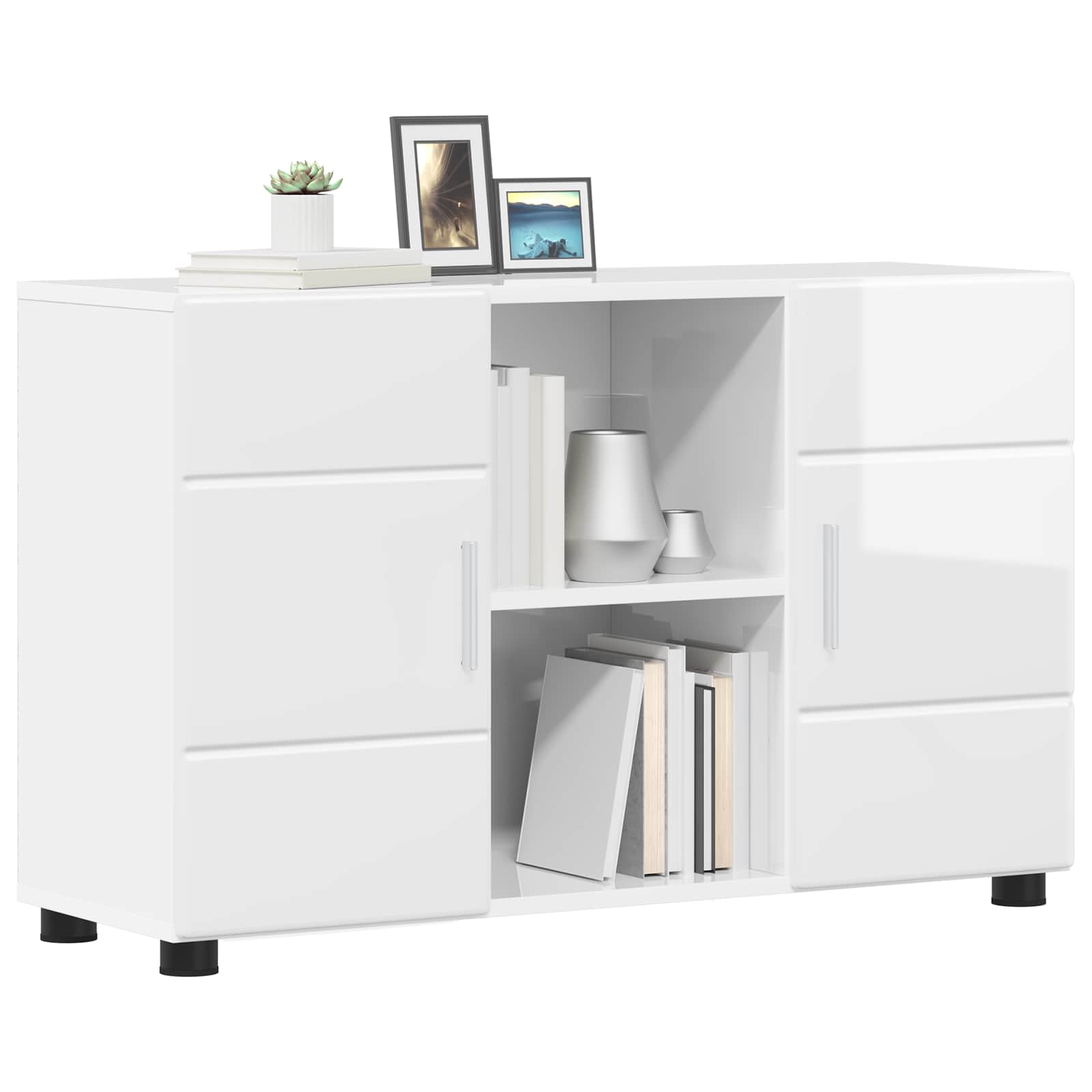 Sideboard mit Regal FLORIN Hochglanz Weiß 88,5 x 30,5 x 55,5 cm