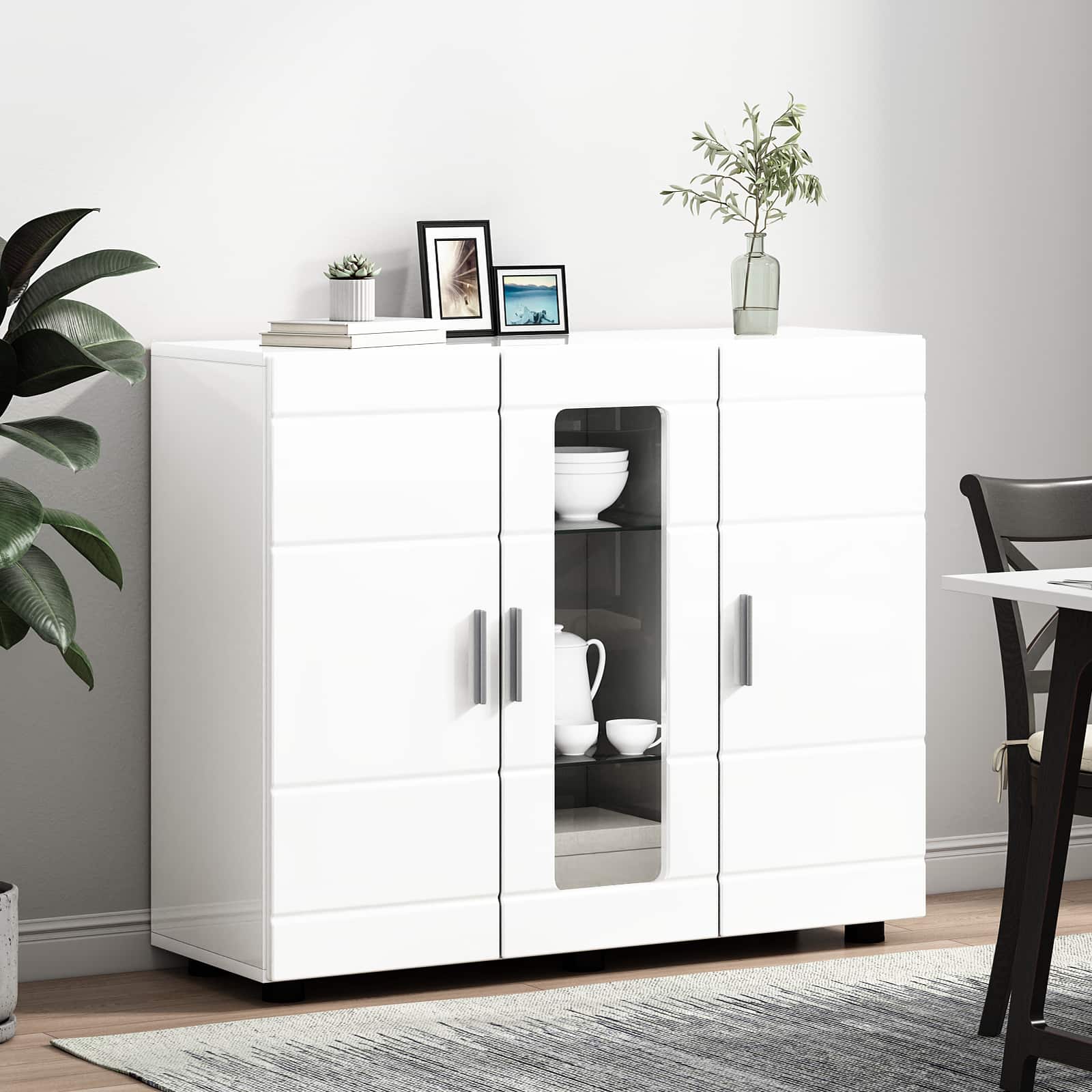 Holzschrank Hochglanz Weiß 88,5 x 30,5 x 73 cm Holzwerkstoff