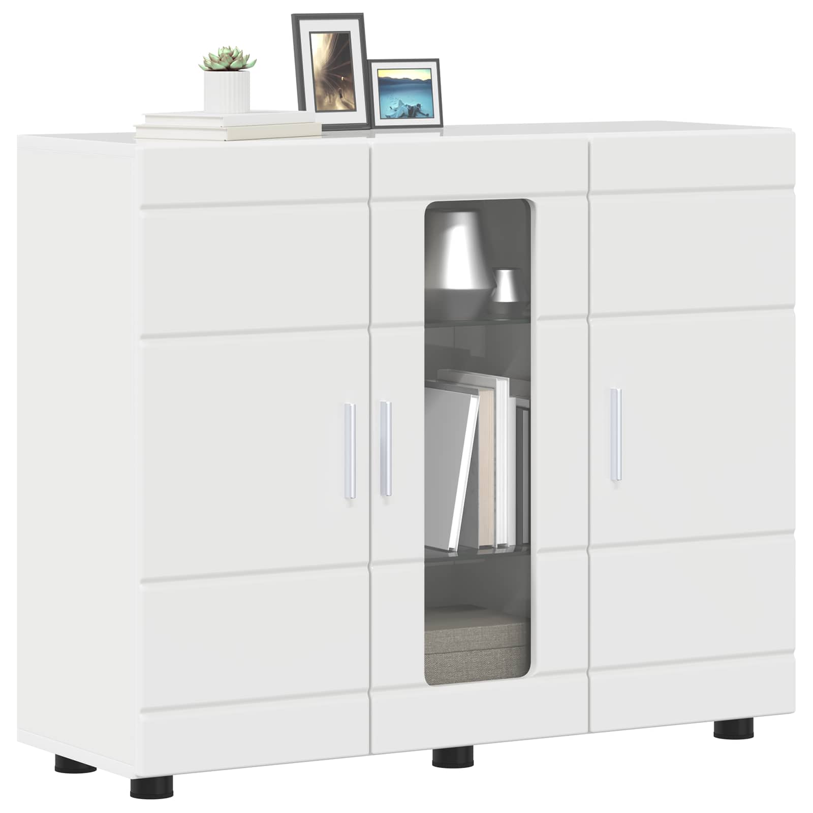 Holzschrank Hochglanz Weiß 88,5 x 30,5 x 73 cm Holzwerkstoff