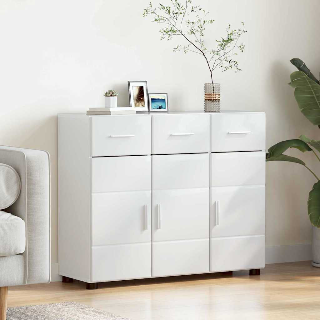 Sideboard mit Regal FLORIN Hochglanz Weiß 88,5 x 30,5 x 73 cm