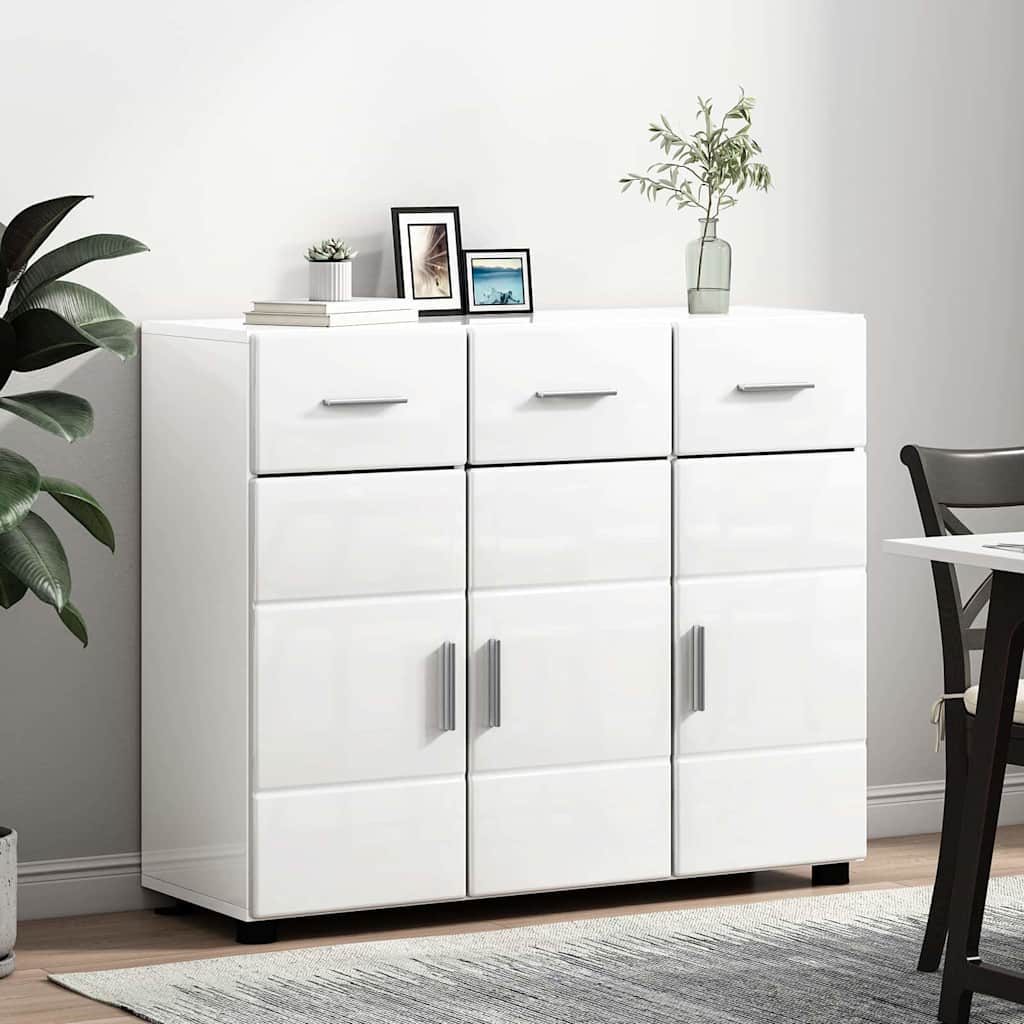 Sideboard mit Regal FLORIN Hochglanz Weiß 88,5 x 30,5 x 73 cm