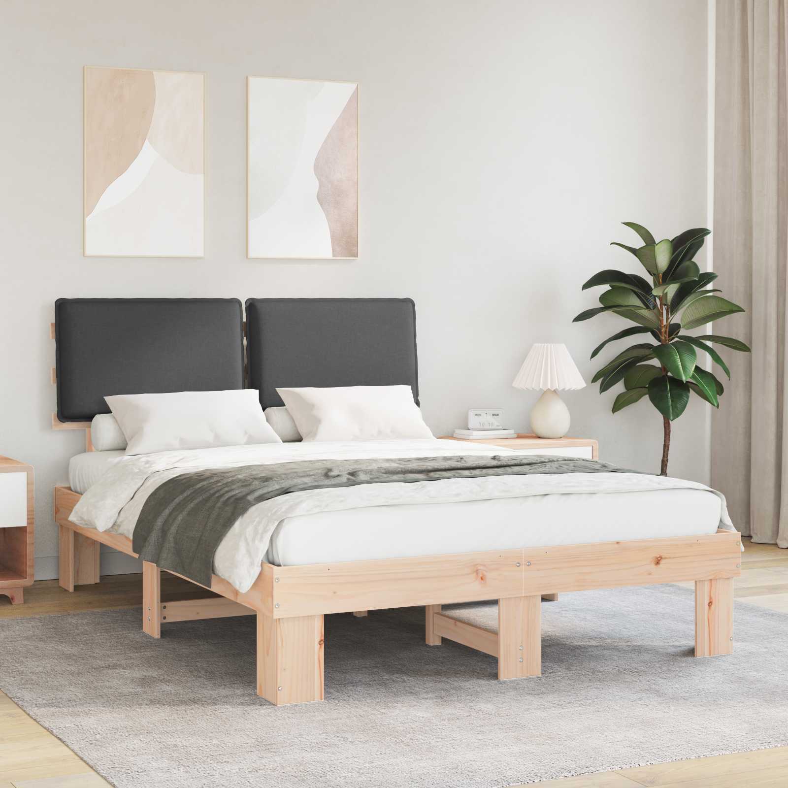 Bettgestell mit gepolstertem Kopfteil Dunkelgrau 160 x 200 cm
