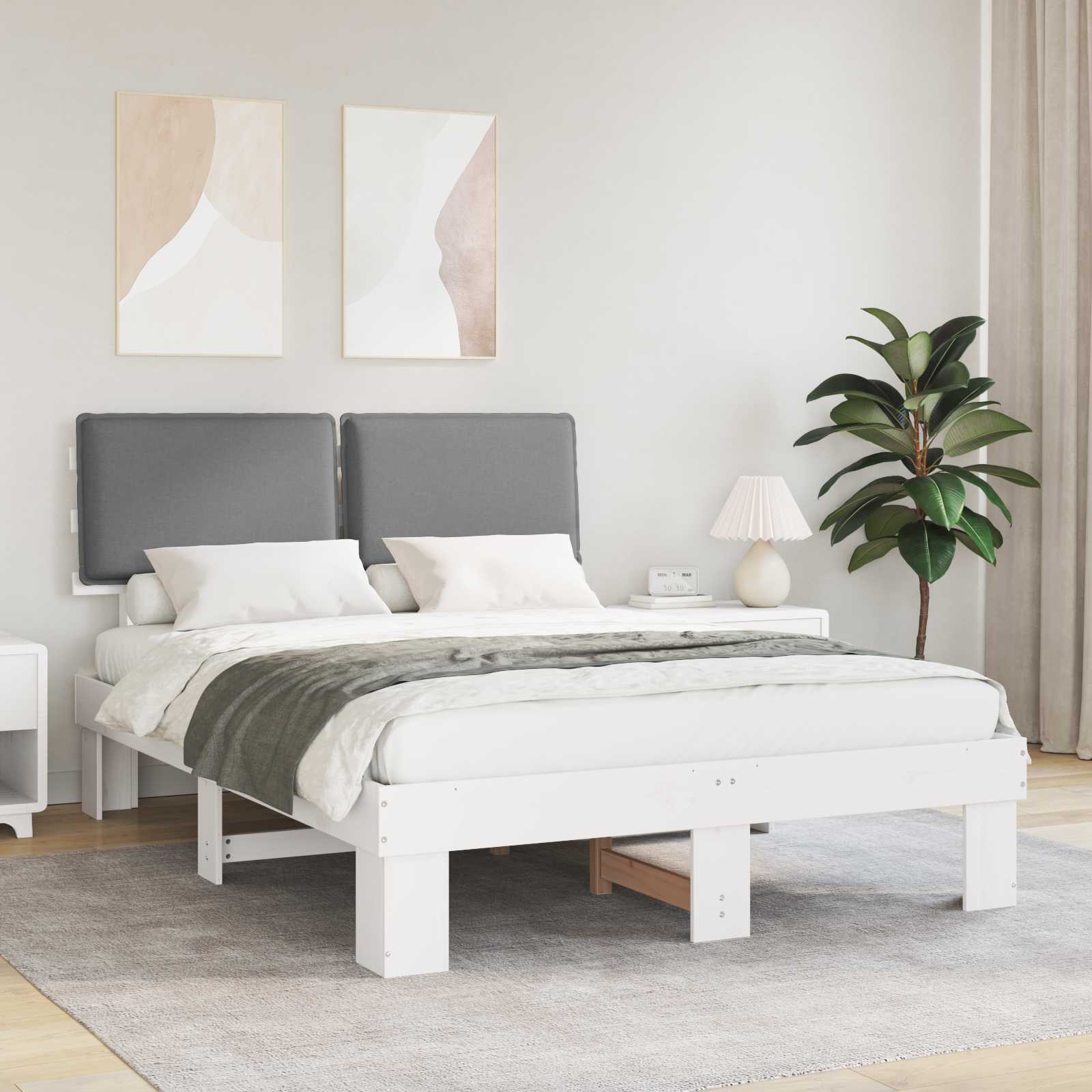Bettgestell mit gepolstertem Kopfteil Hellgrau 150 x 200 cm
