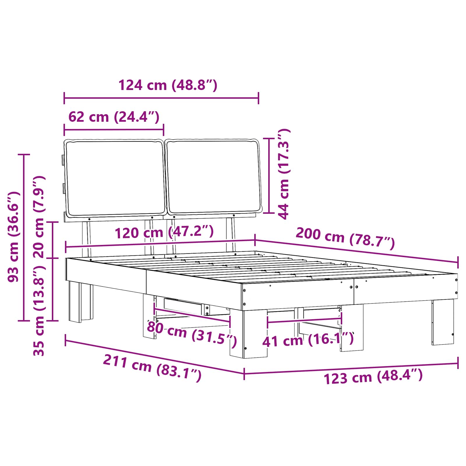 Bettgestell mit gepolstertem Kopfteil Hellgrau 120 x 200 cm