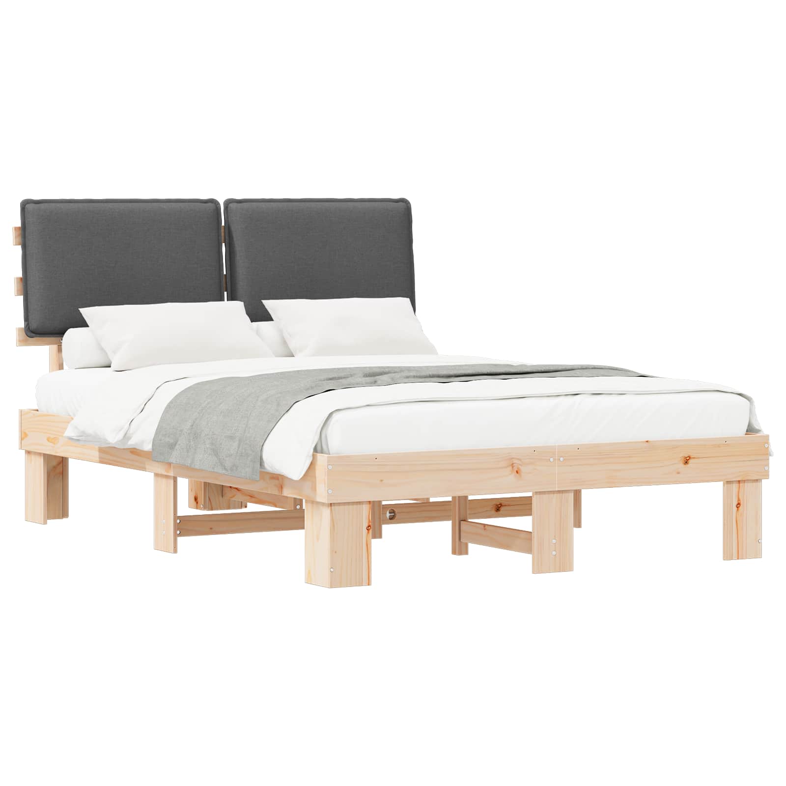 Bettgestell mit gepolstertem Kopfteil Dunkelgrau 140 x 190 cm