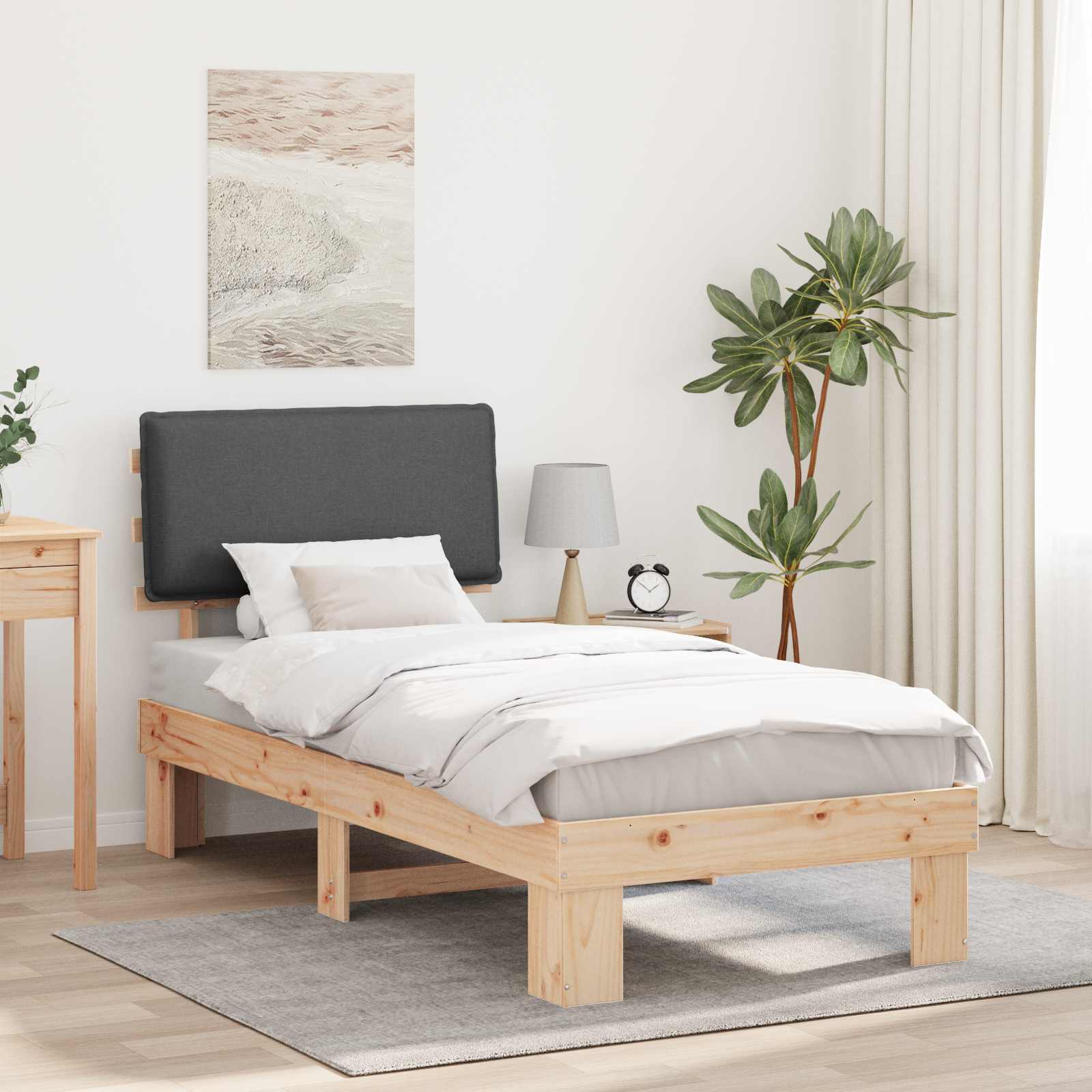Bettgestell mit gepolstertem Kopfteil Dunkelgrau 90 x 190 cm