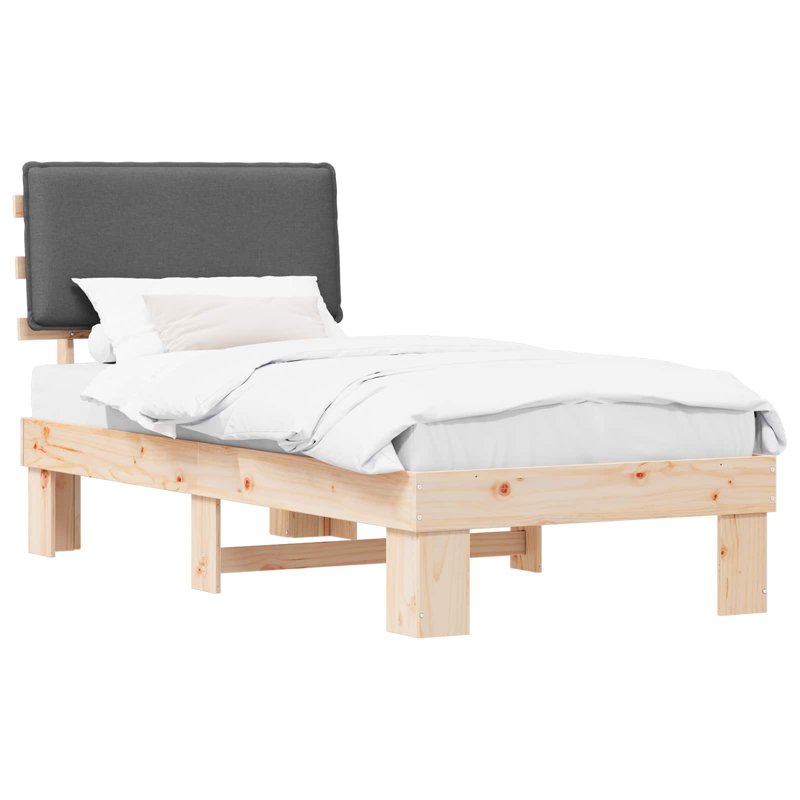 Bettgestell mit gepolstertem Kopfteil Dunkelgrau 90 x 190 cm