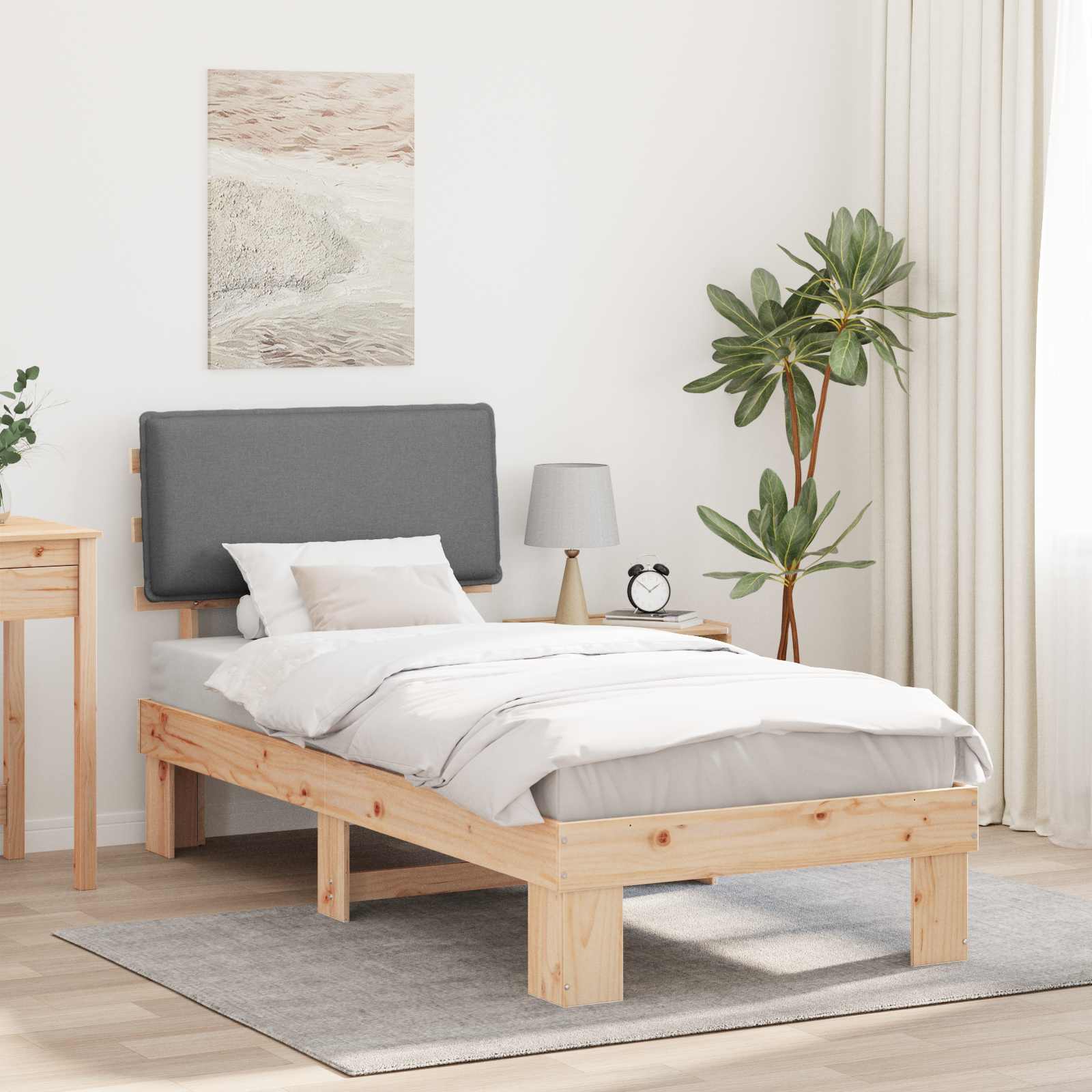 Bettgestell mit gepolstertem Kopfteil Hellgrau 75 x 190 cm