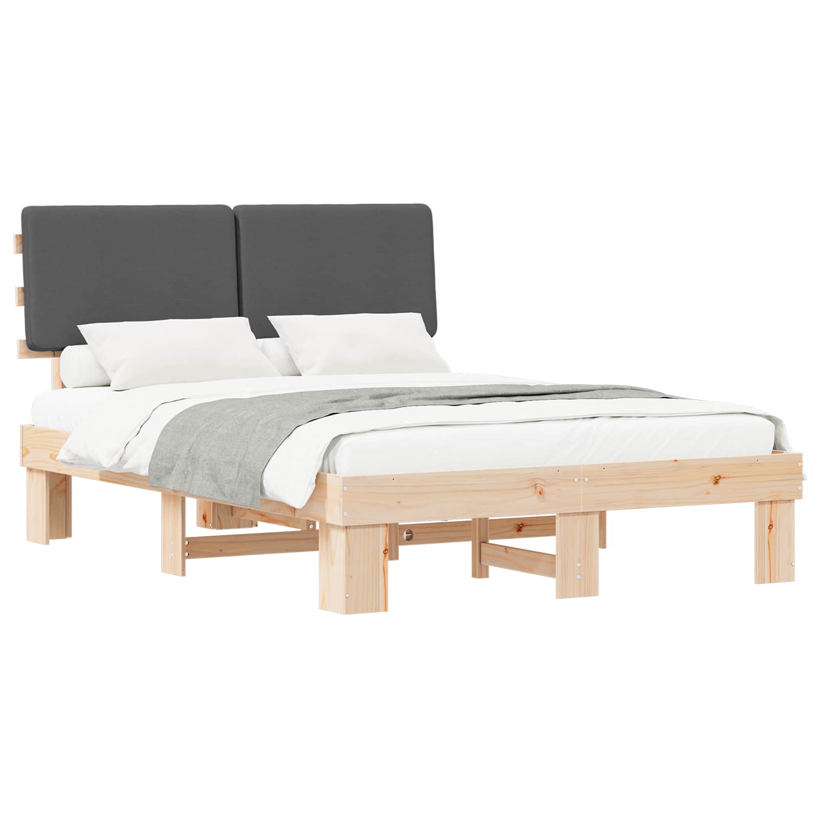 Bettgestell mit gepolstertem Kopfteil Dunkelgrau 160 x 200 cm