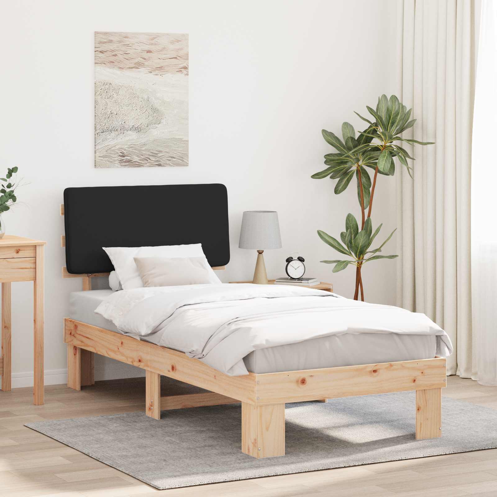 Bettgestell mit gepolstertem Kopfteil Schwarz 90 x 200 cm