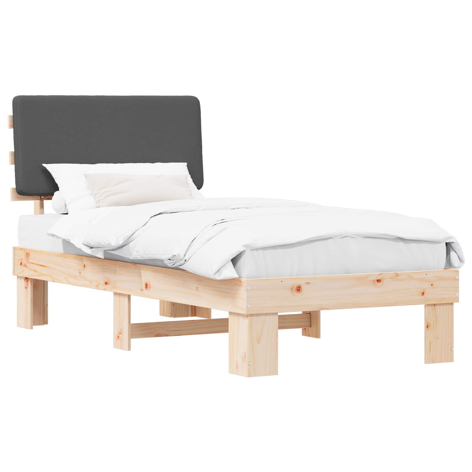 Bettgestell mit gepolstertem Kopfteil Dunkelgrau 90 x 190 cm