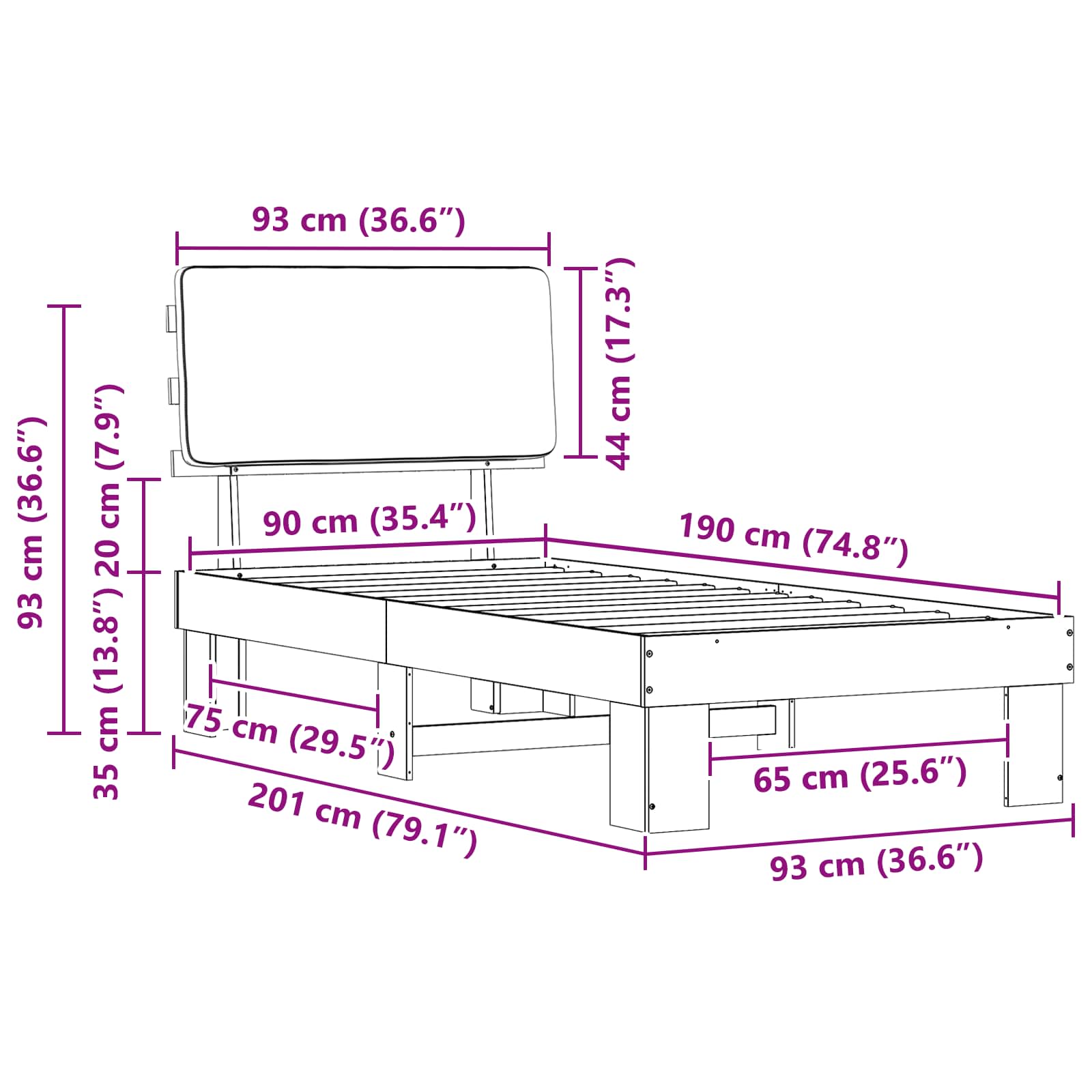 Bettgestell mit gepolstertem Kopfteil Taupe 90 x 190 cm