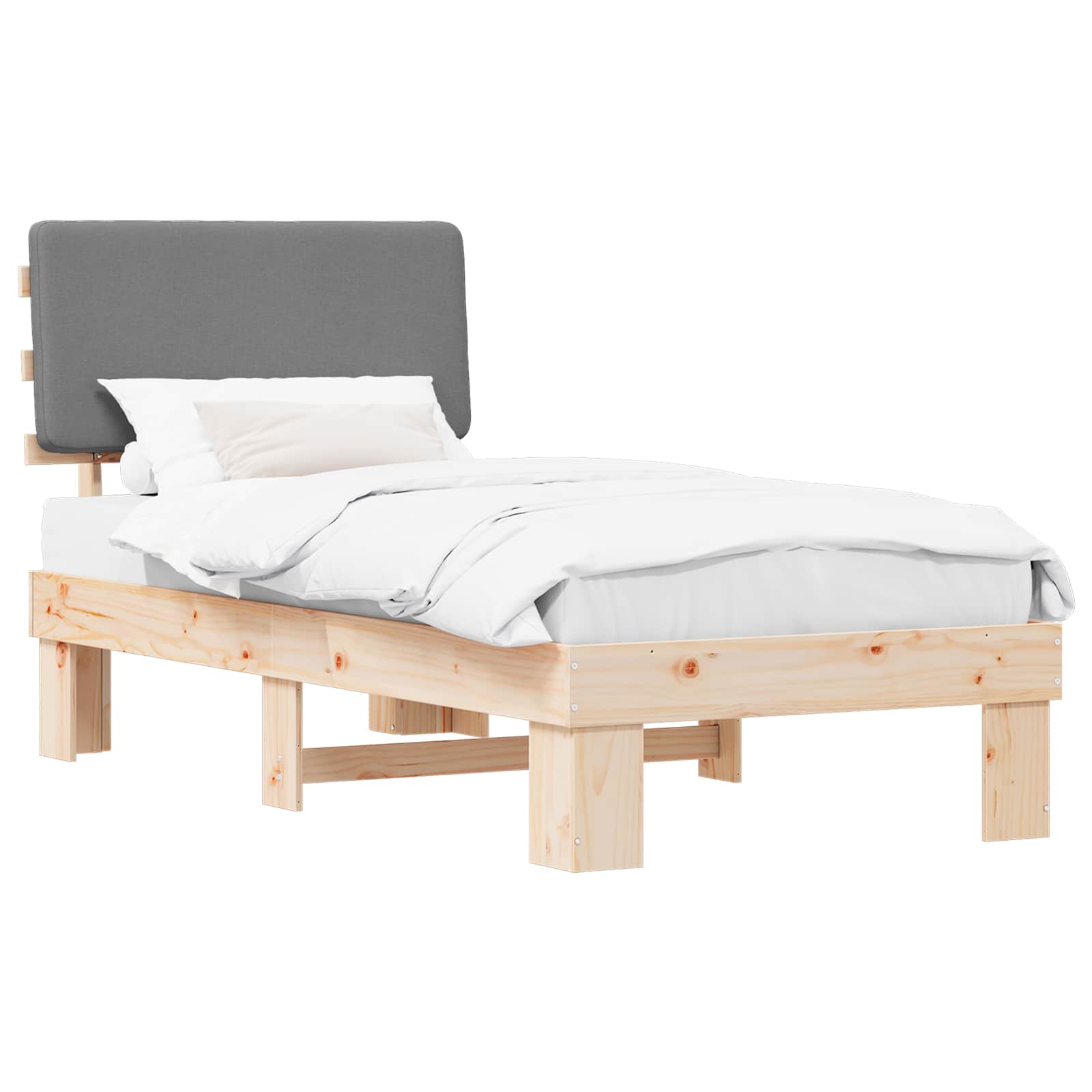 Bettgestell mit gepolstertem Kopfteil Hellgrau 75 x 190 cm