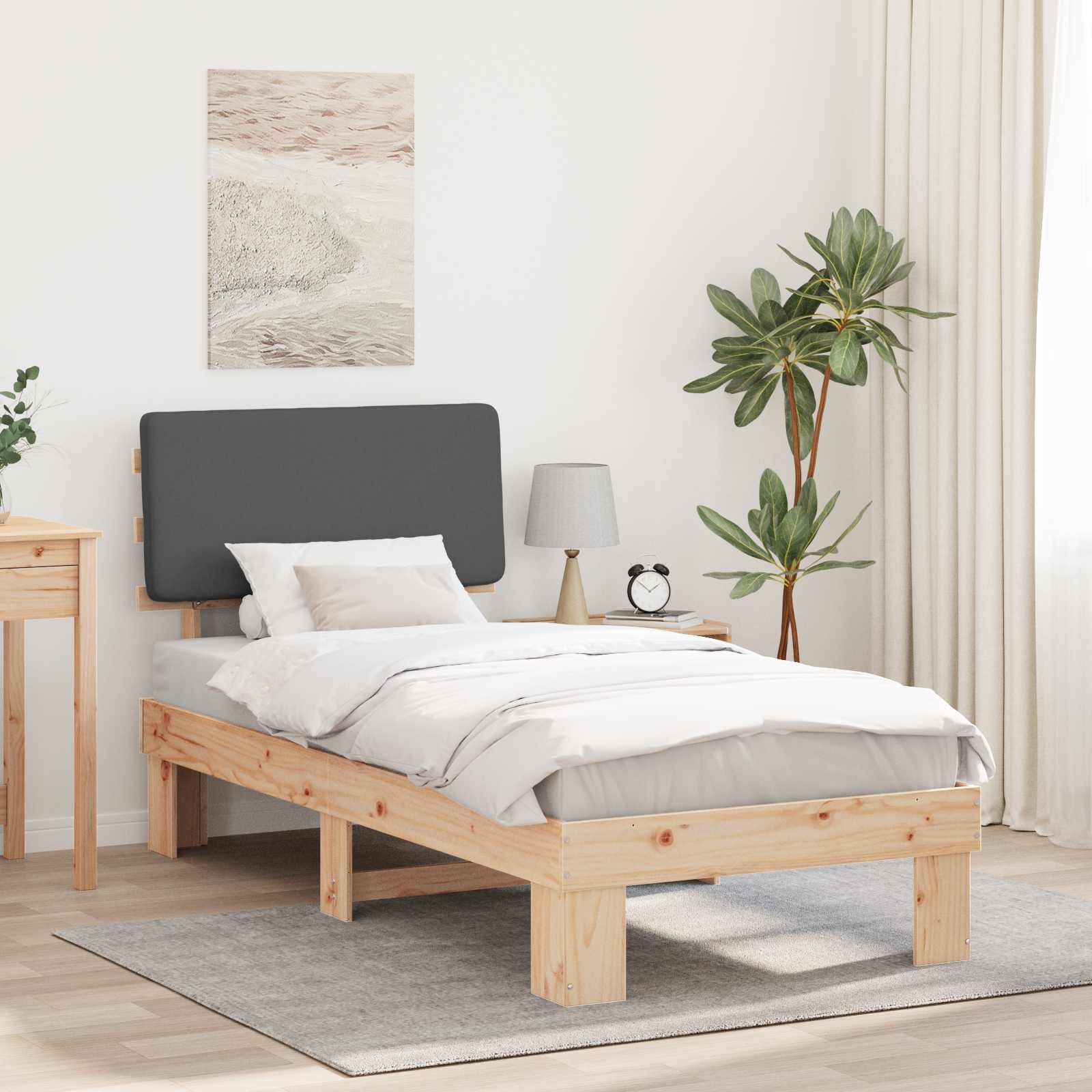 Bettgestell mit gepolstertem Kopfteil Dunkelgrau 75 x 190 cm