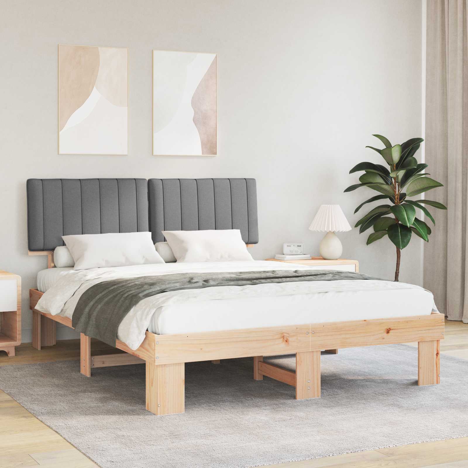 Bettgestell mit gepolstertem Kopfteil Hellgrau 150 x 200 cm