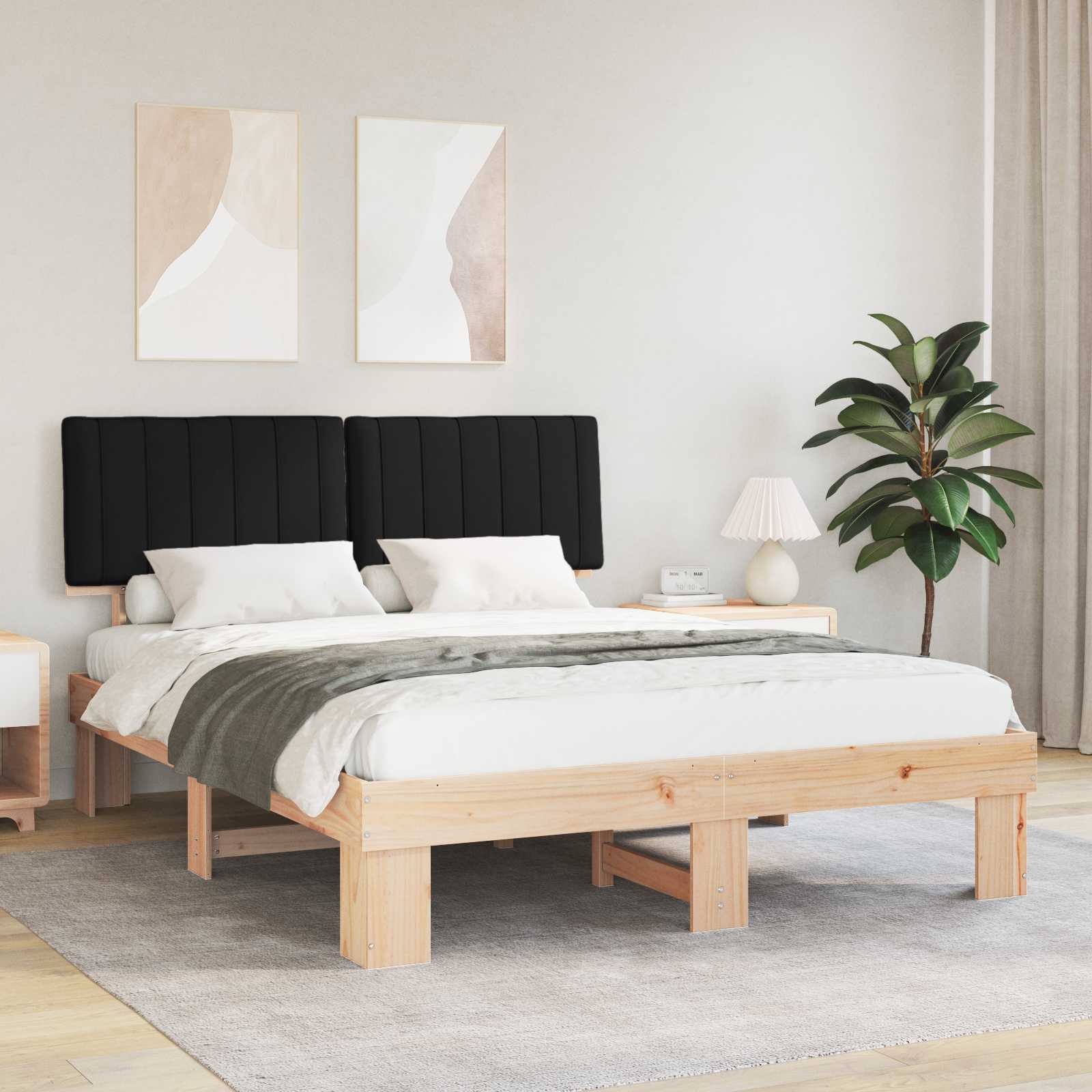 Bettgestell mit gepolstertem Kopfteil Schwarz 150 x 200 cm