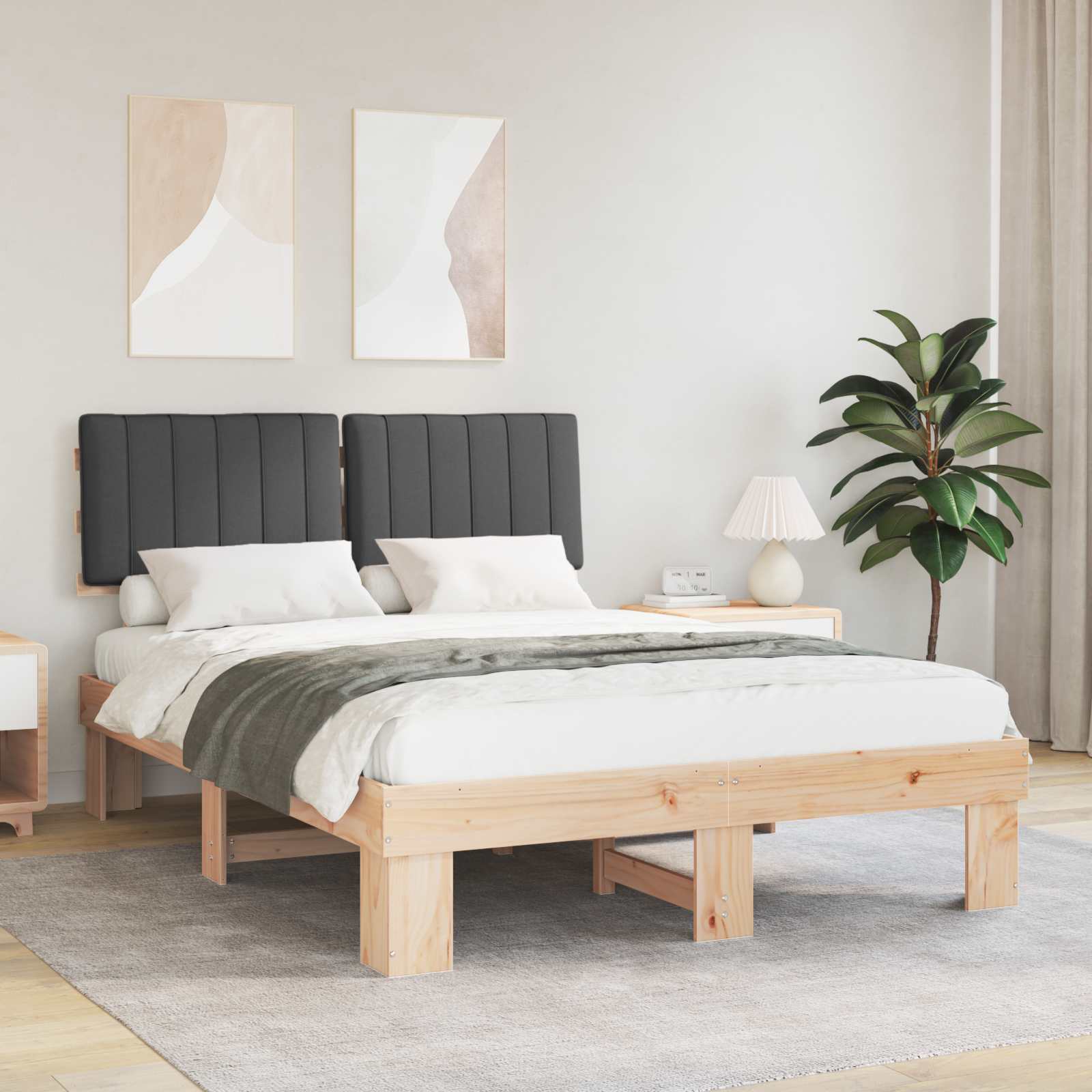 Bettgestell mit gepolstertem Kopfteil Dunkelgrau 140 x 190 cm