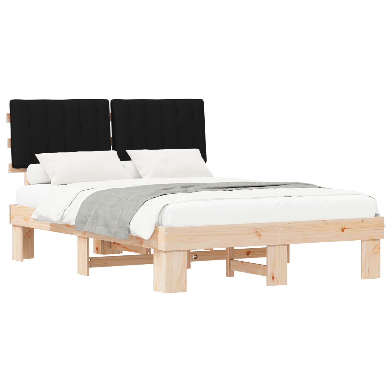 Bettgestell mit gepolstertem Kopfteil Schwarz 140 x 190 cm