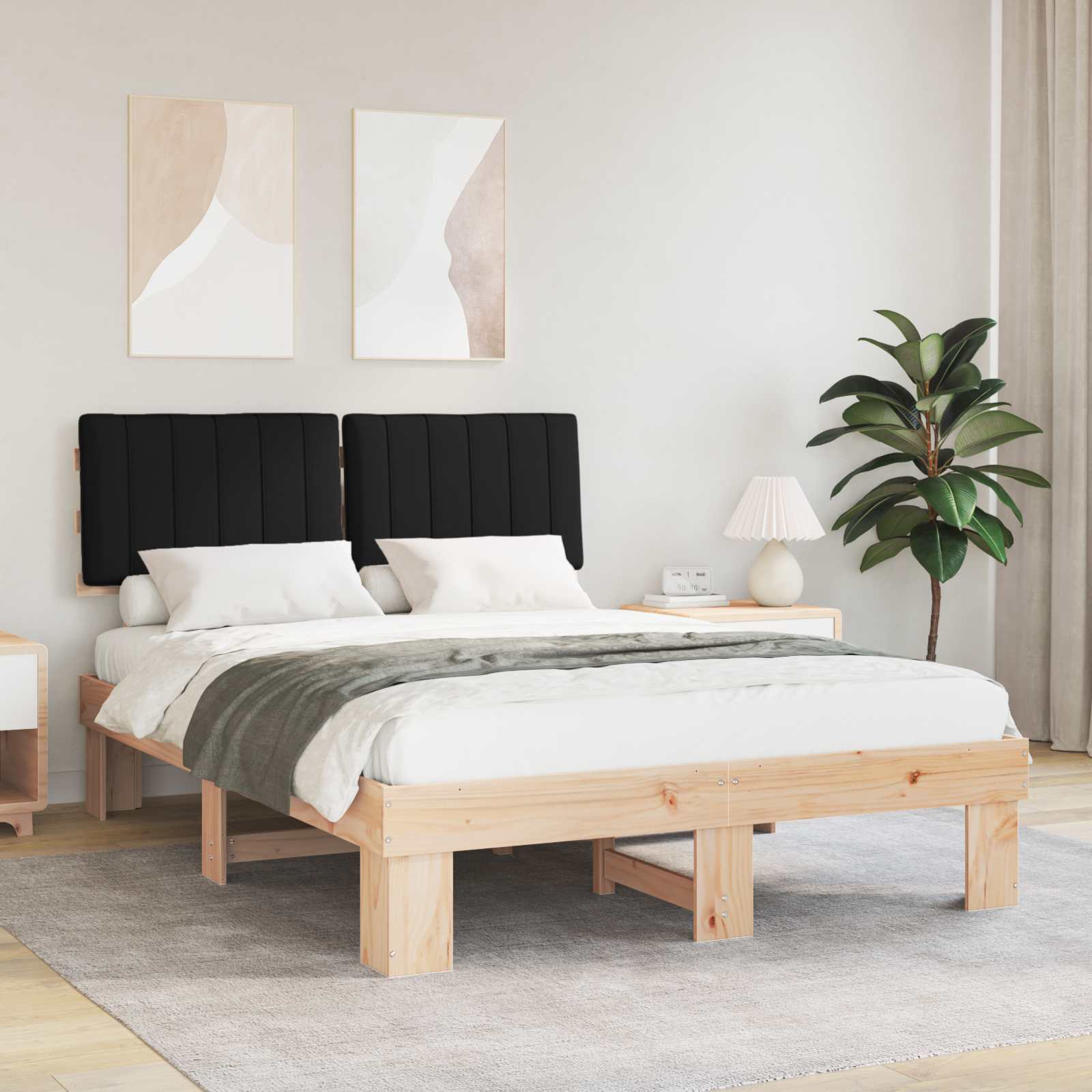 Bettgestell mit gepolstertem Kopfteil Schwarz 135 x 190 cm