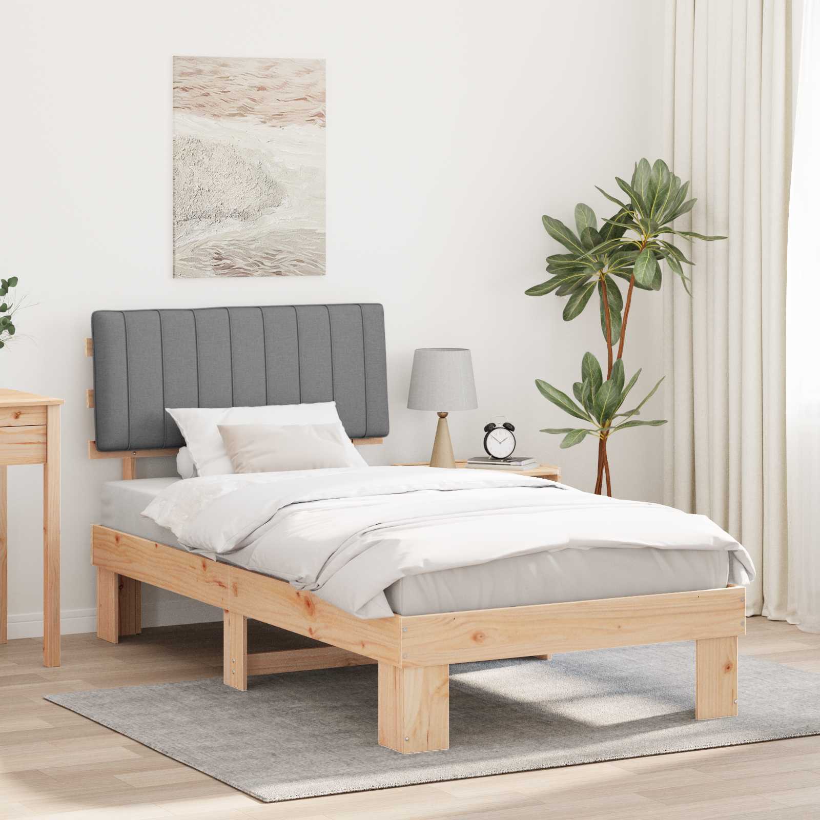 Bettgestell mit gepolstertem Kopfteil Hellgrau 100 x 200 cm