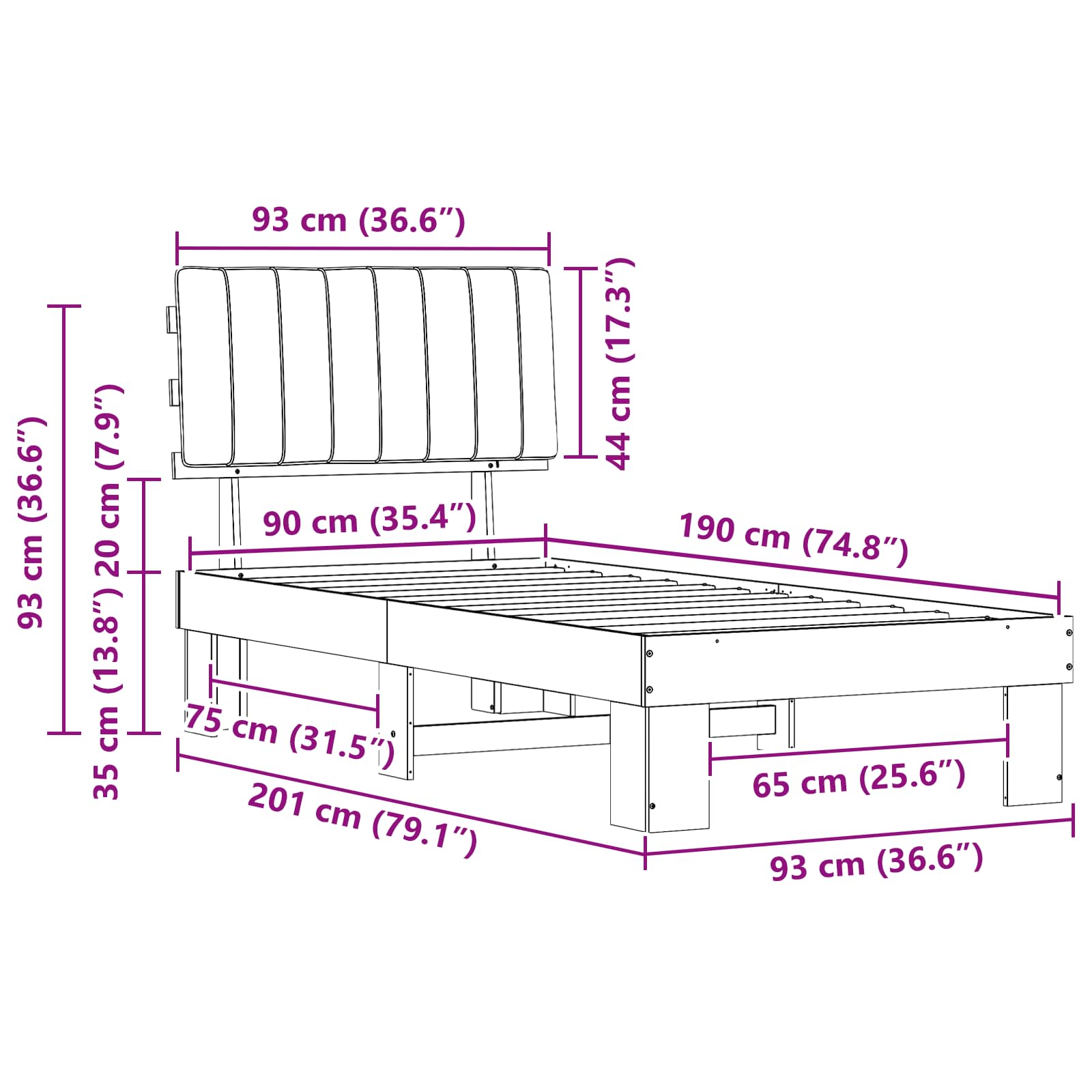 Bettgestell mit gepolstertem Kopfteil Taupe 90 x 190 cm