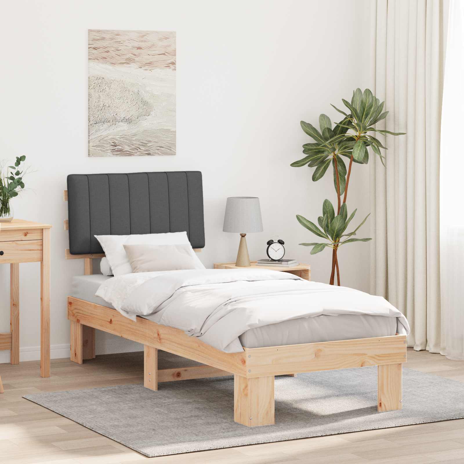 Bettgestell mit gepolstertem Kopfteil Dunkelgrau 75 x 190 cm