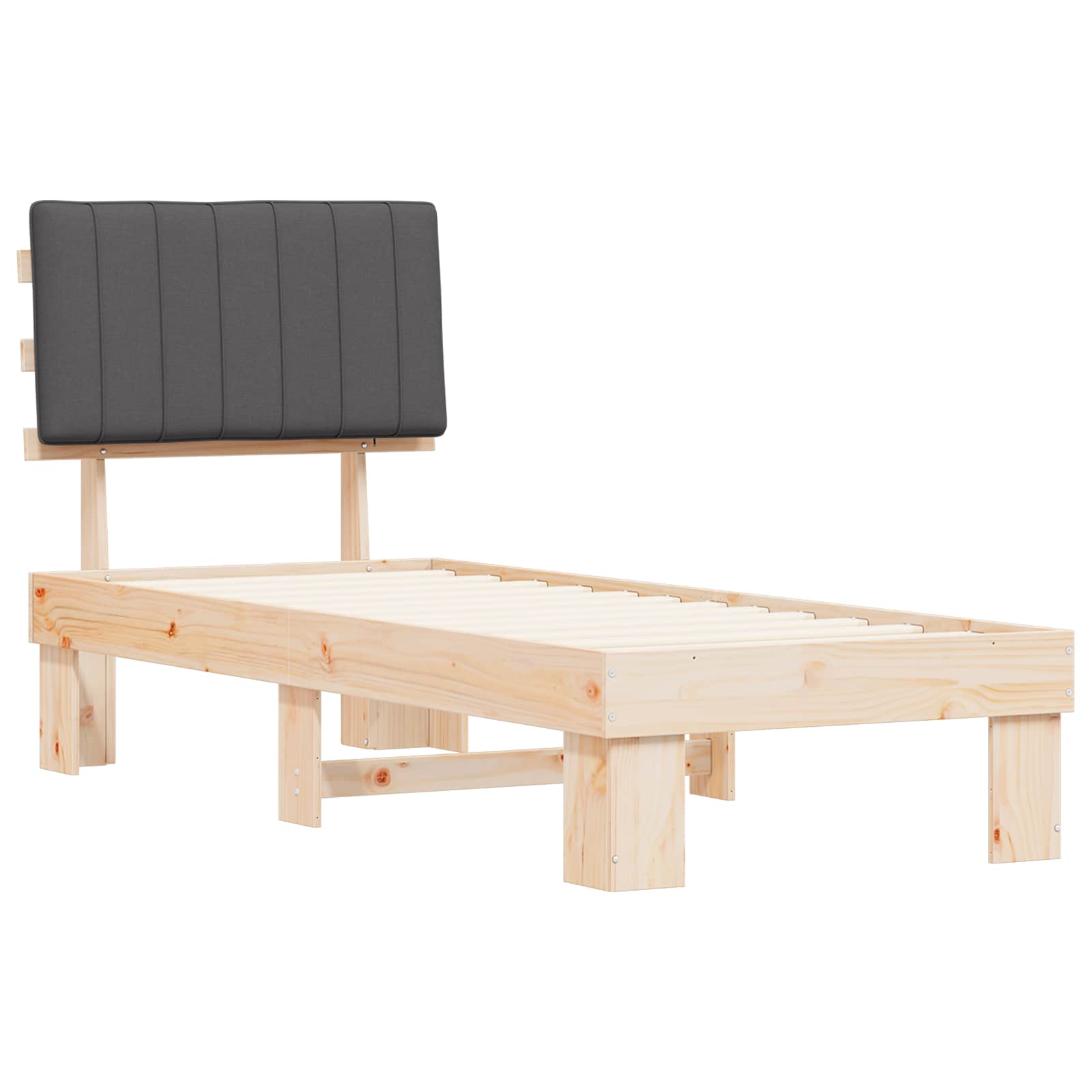 Bettgestell mit gepolstertem Kopfteil Dunkelgrau 75 x 190 cm