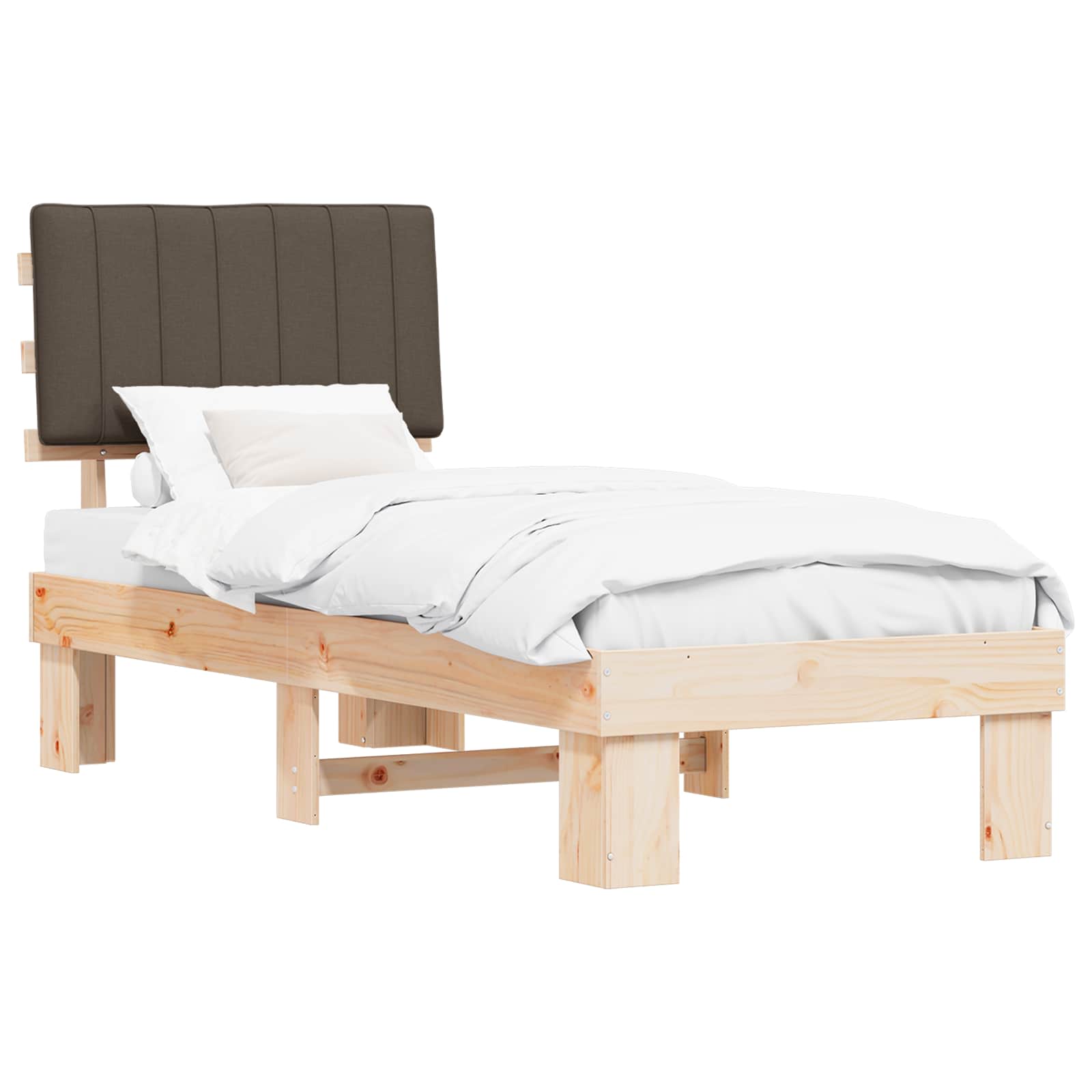 Bettgestell mit gepolstertem Kopfteil Taupe 75 x 190 cm