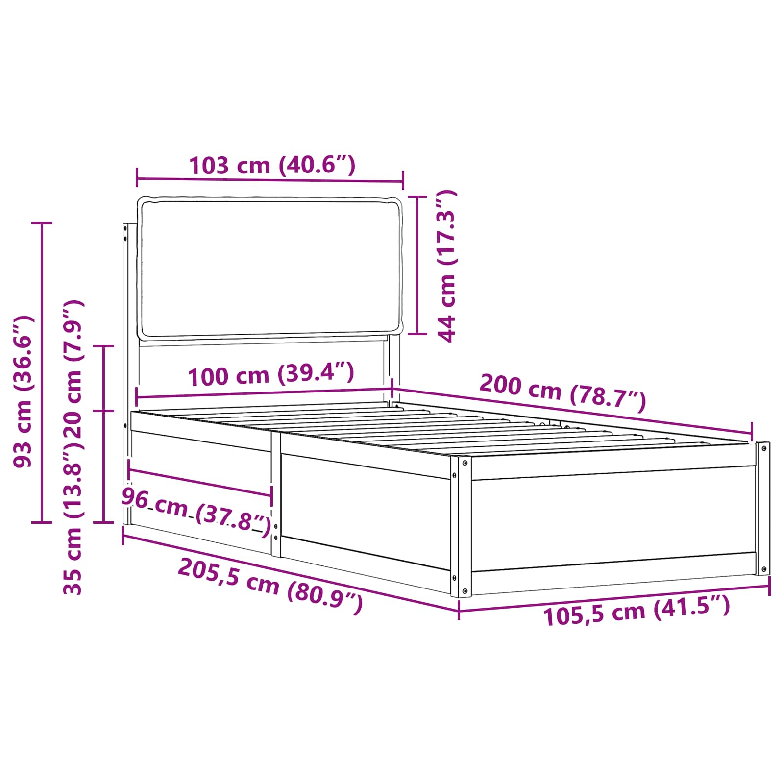 Bettgestell mit gepolstertem Kopfteil Hellgrau 100 x 200 cm