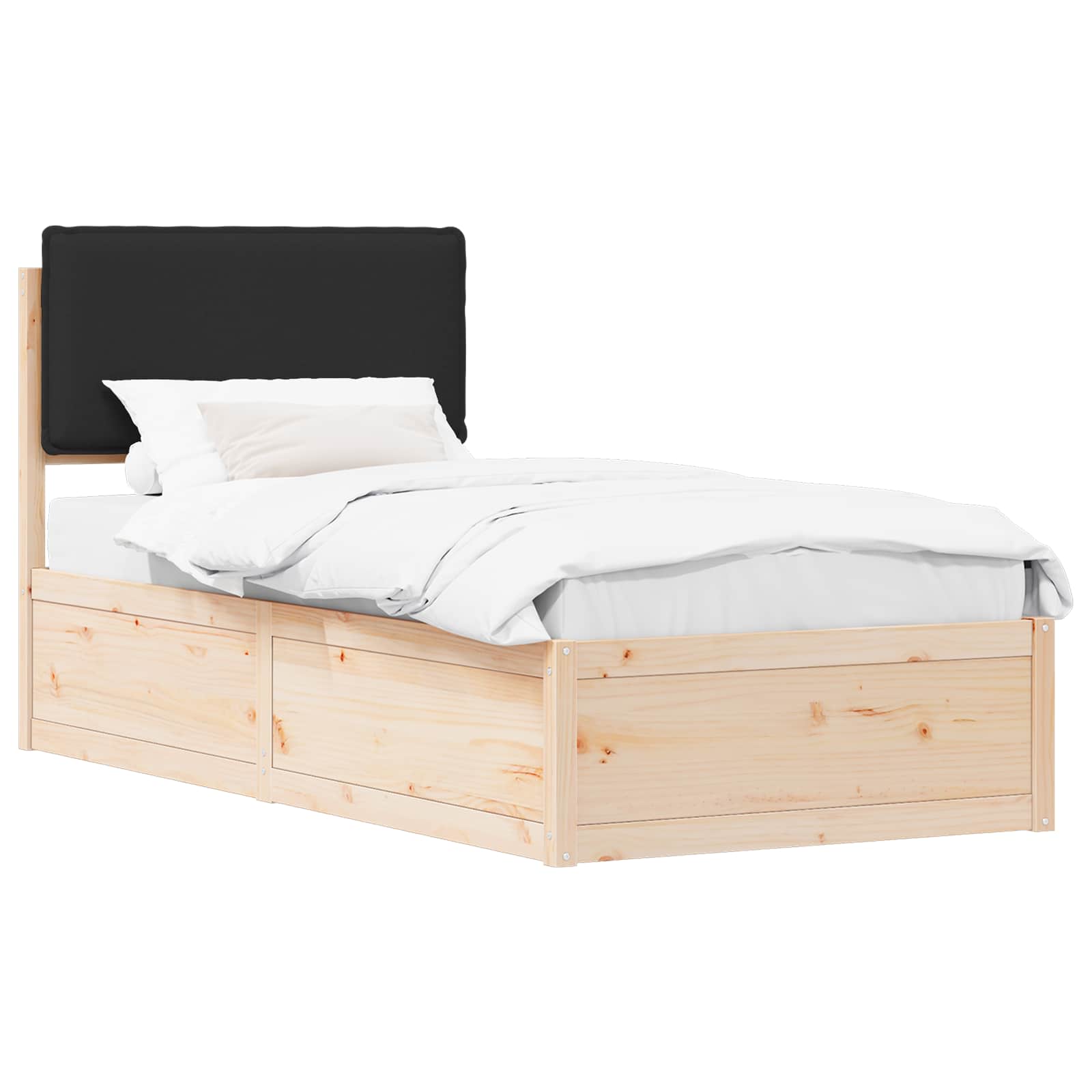Bettgestell mit gepolstertem Kopfteil Schwarz 75 x 190 cm