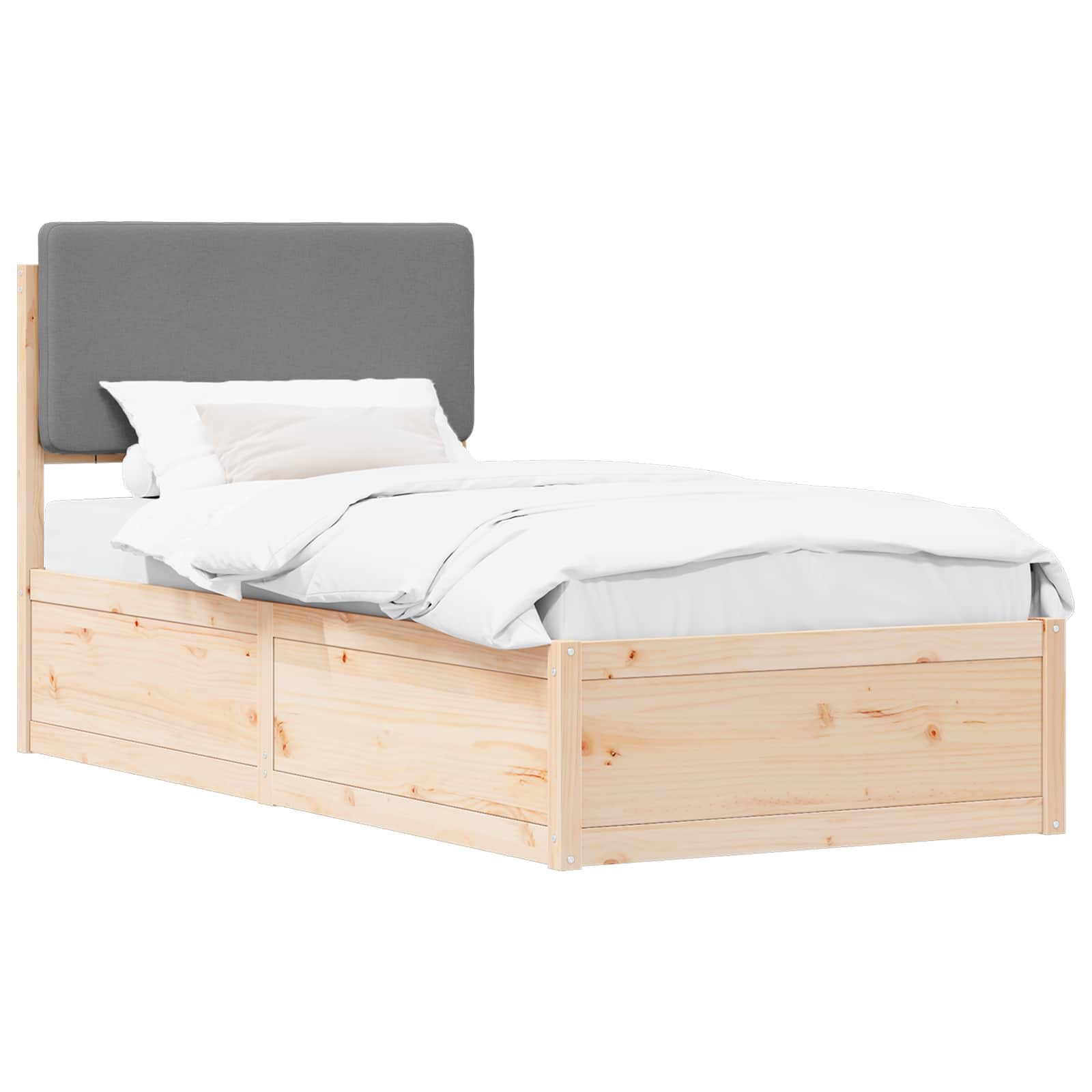 Bettgestell mit gepolstertem Kopfteil Hellgrau 75 x 190 cm