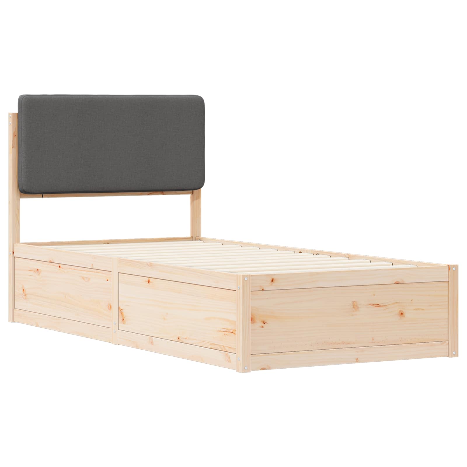 Bettgestell mit gepolstertem Kopfteil Dunkelgrau 75 x 190 cm