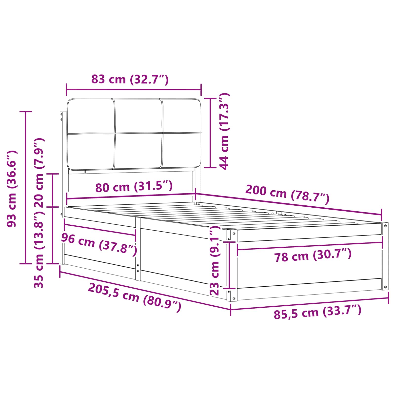 Bettgestell mit gepolstertem Kopfteil Taupe 80 x 200 cm