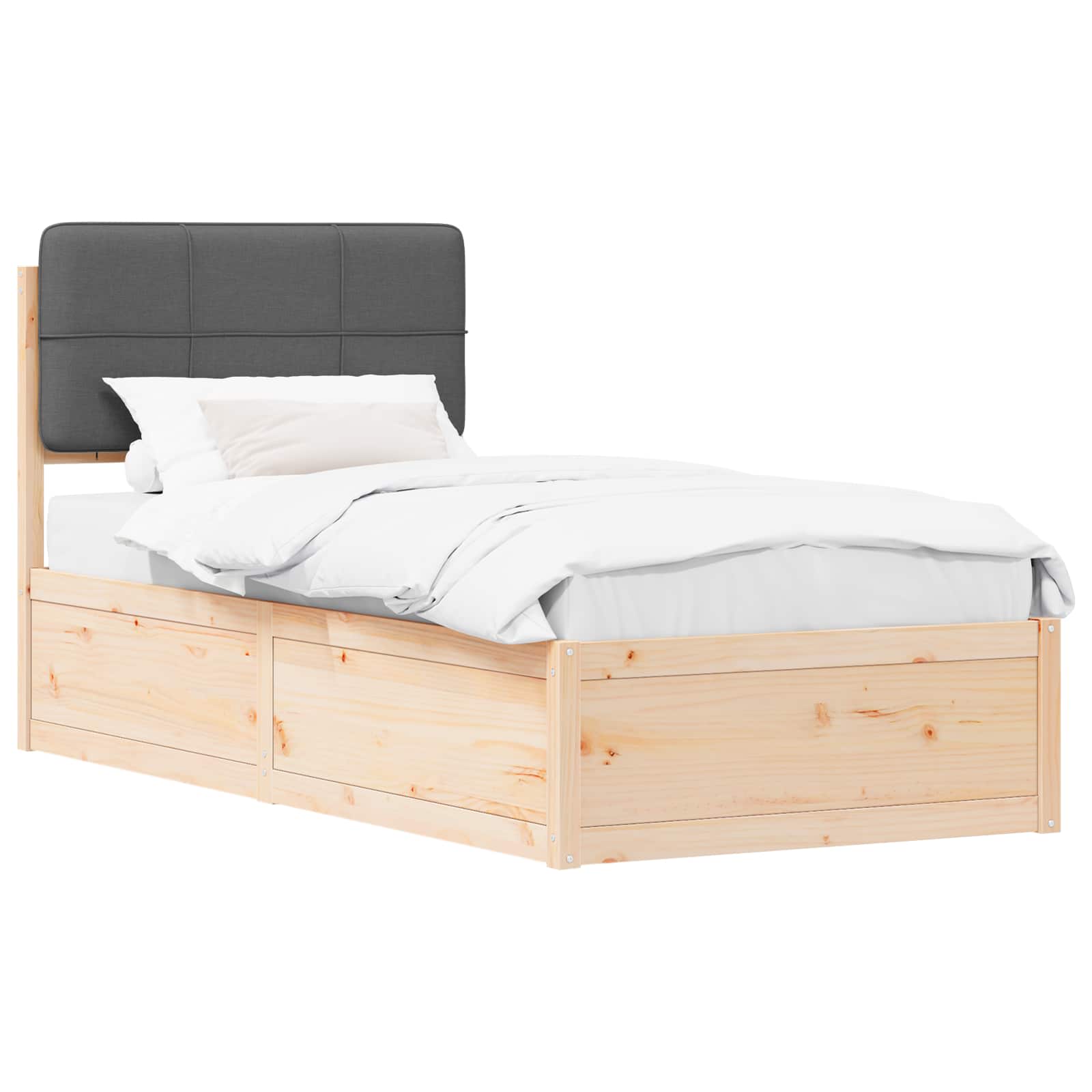 Bettgestell mit gepolstertem Kopfteil Dunkelgrau 90 x 190 cm