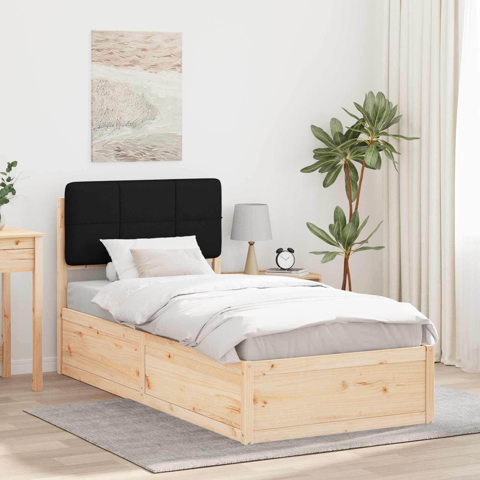 Bettgestell mit gepolstertem Kopfteil Schwarz 90 x 190 cm