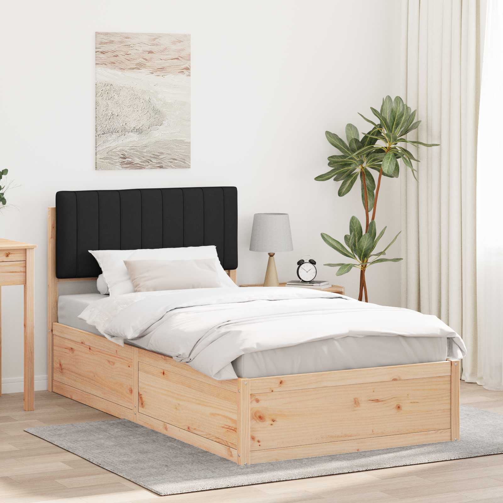 Bettgestell mit gepolstertem Kopfteil Schwarz 100 x 200 cm