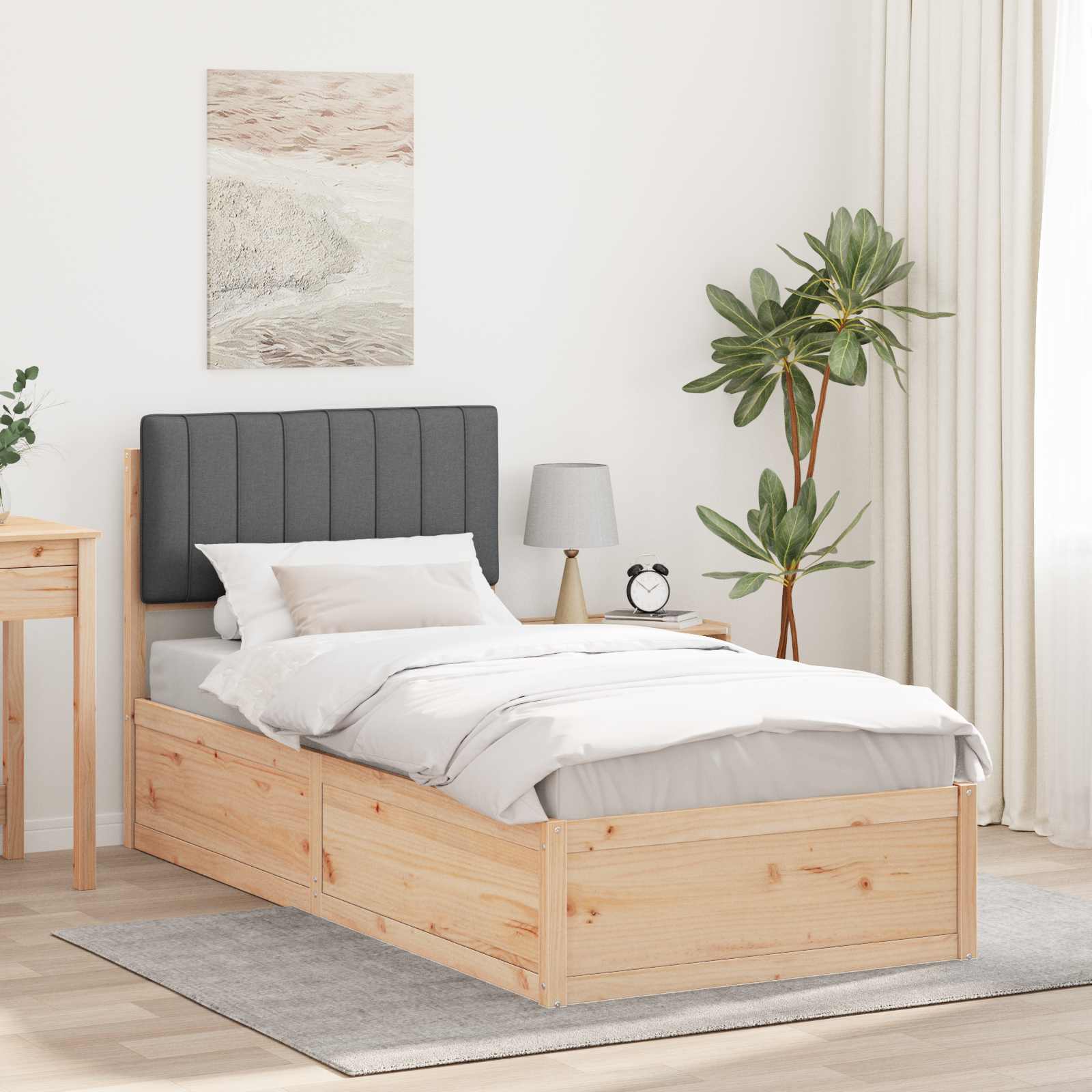 Bettgestell mit gepolstertem Kopfteil Dunkelgrau 90 x 200 cm