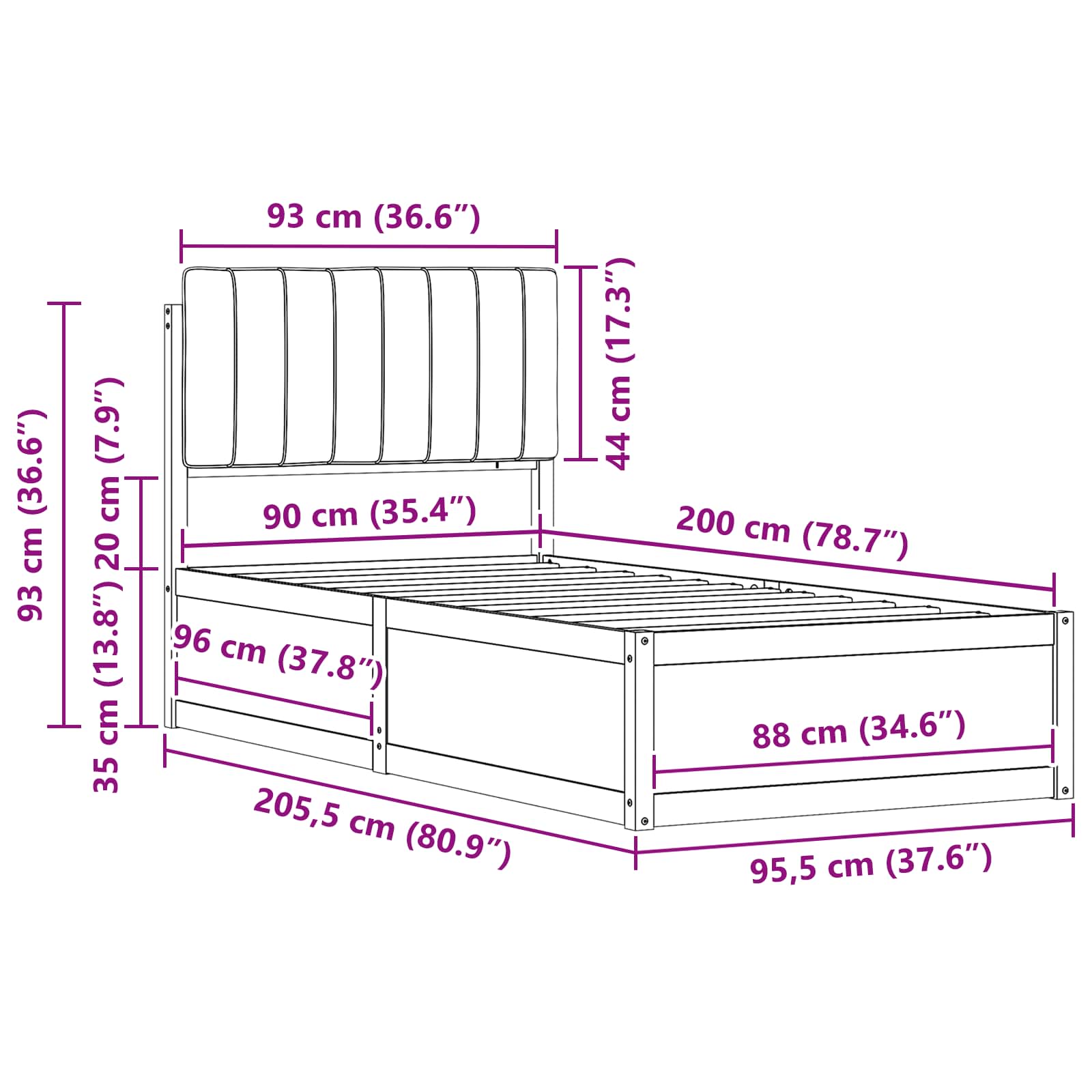 Bettgestell mit gepolstertem Kopfteil Taupe 90 x 200 cm