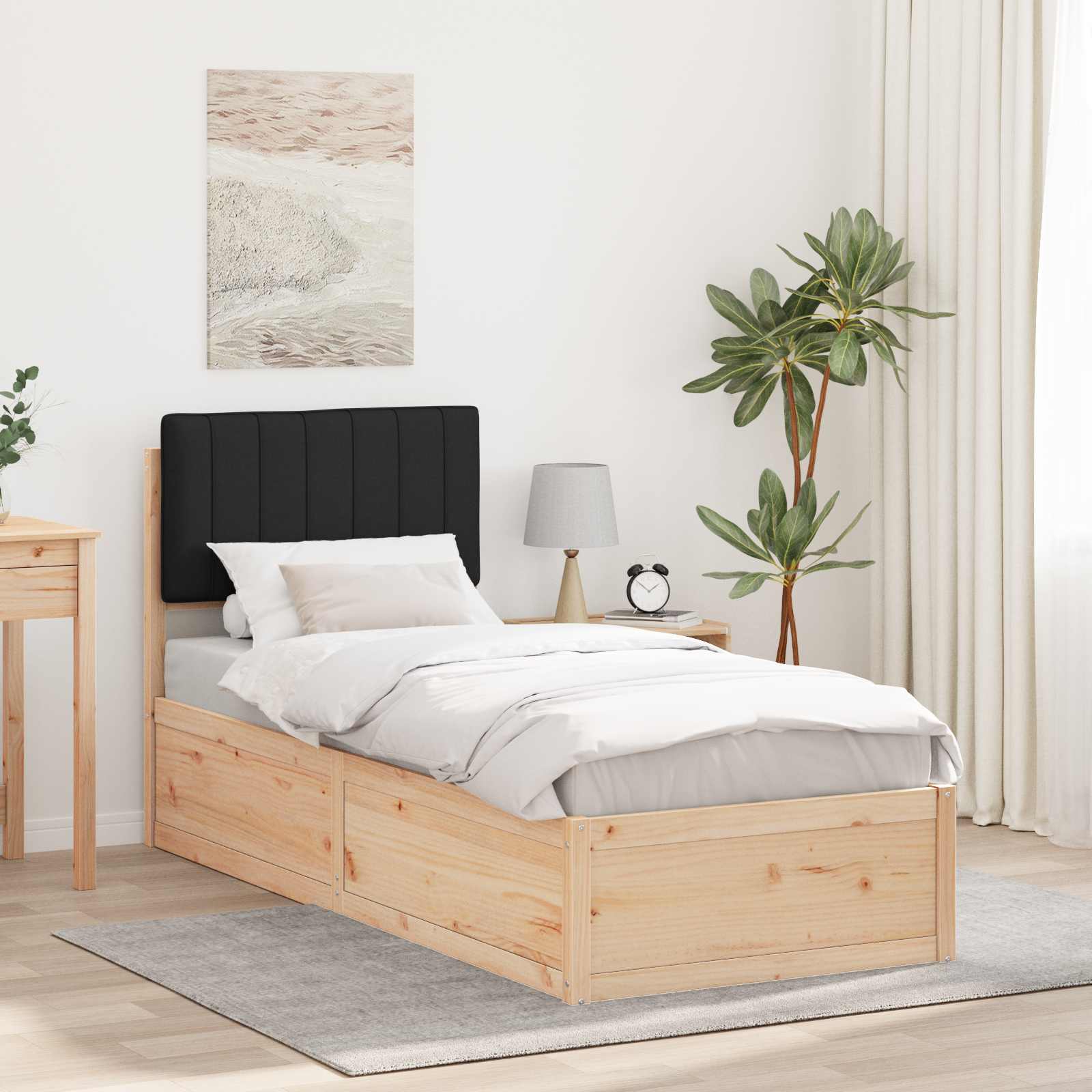 Bettgestell mit gepolstertem Kopfteil Schwarz 75 x 190 cm