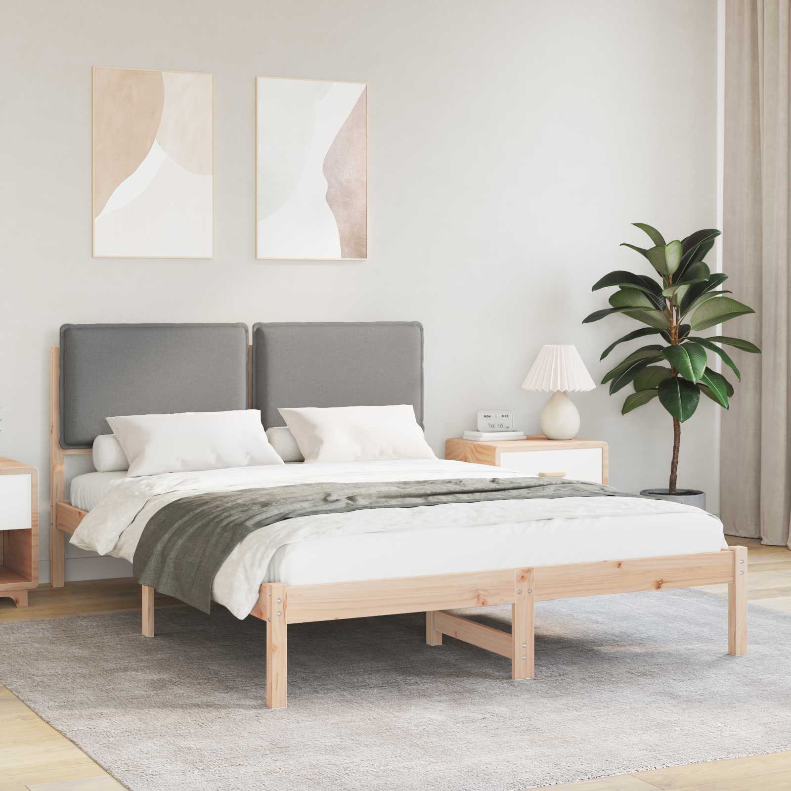 Bettgestell mit gepolstertem Kopfteil Hellgrau 160 x 200 cm