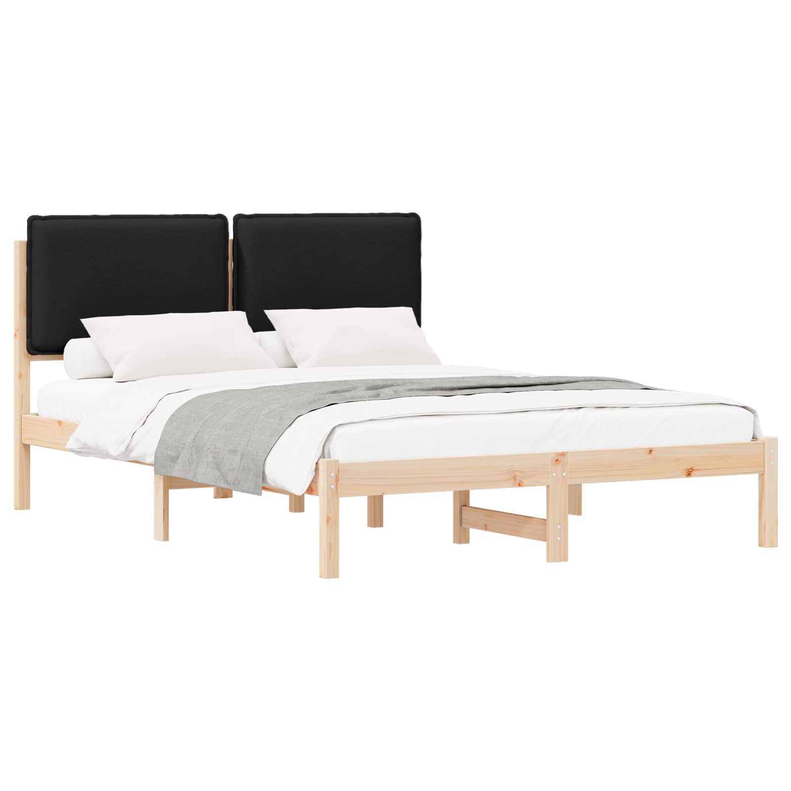 Bettgestell mit gepolstertem Kopfteil Schwarz 150 x 200 cm