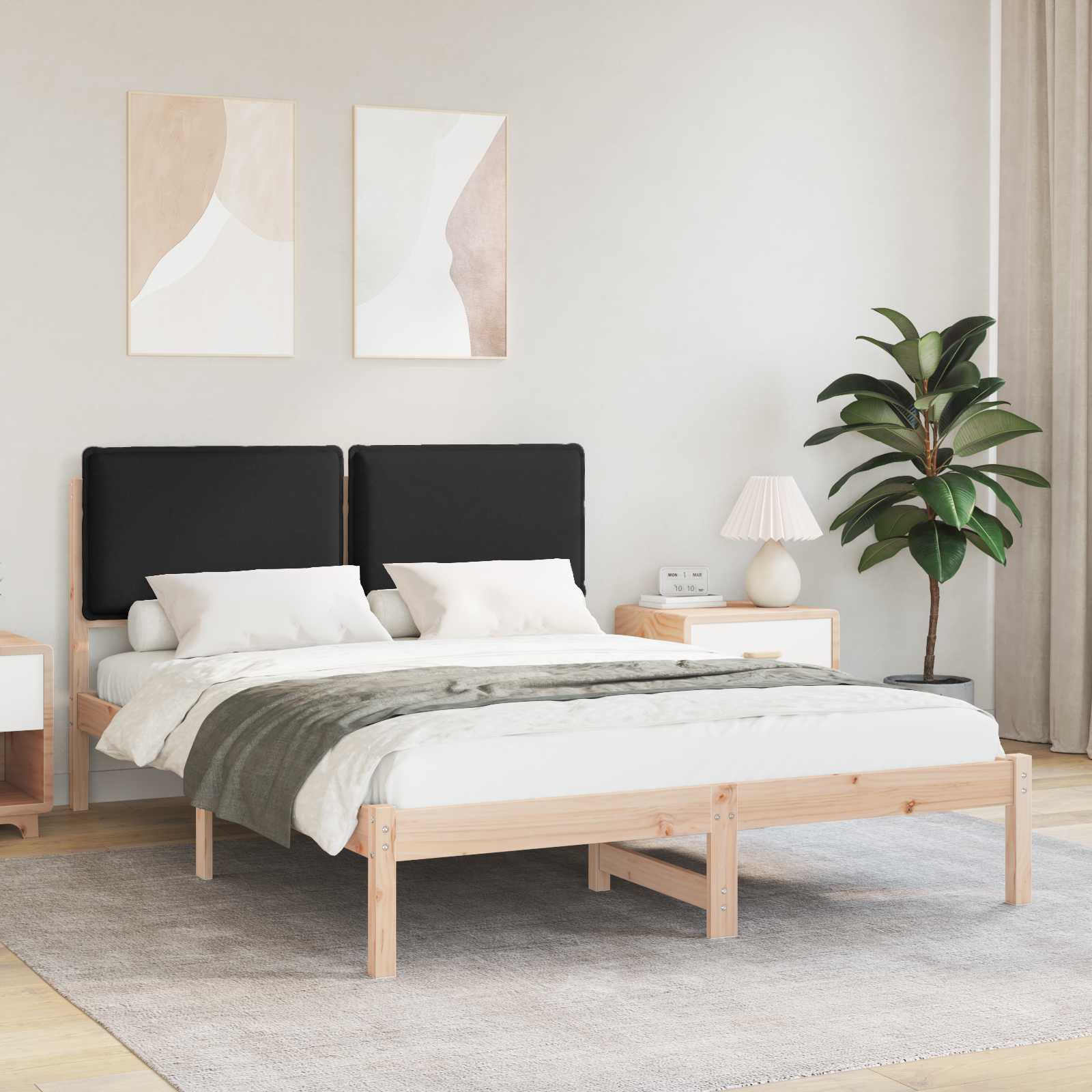 Bettgestell mit gepolstertem Kopfteil Schwarz 140 x 190 cm